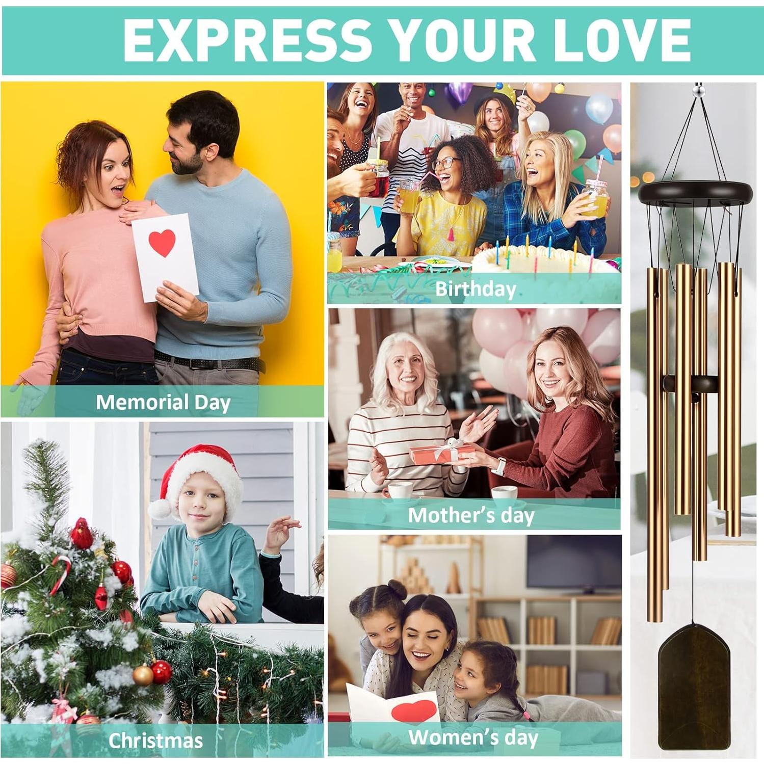 Campanas de Viento Yahenda 6 Piezas 69.85 cm Aluminio Negro