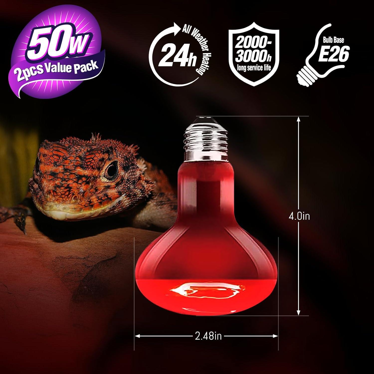 Bombilla de Calor Nocturna Roja Leoterra 50W 2PACK para Reptiles