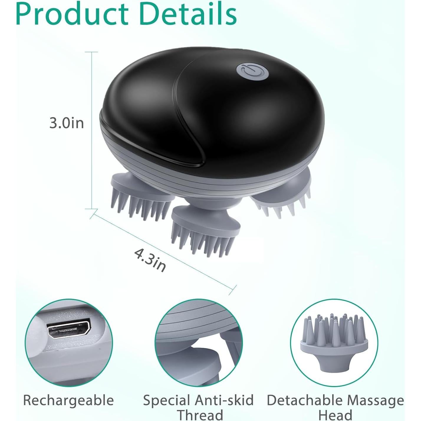 Masajeador Eléctrico de Cuero Cabelludo ORIA Inalámbrico 3 Modos