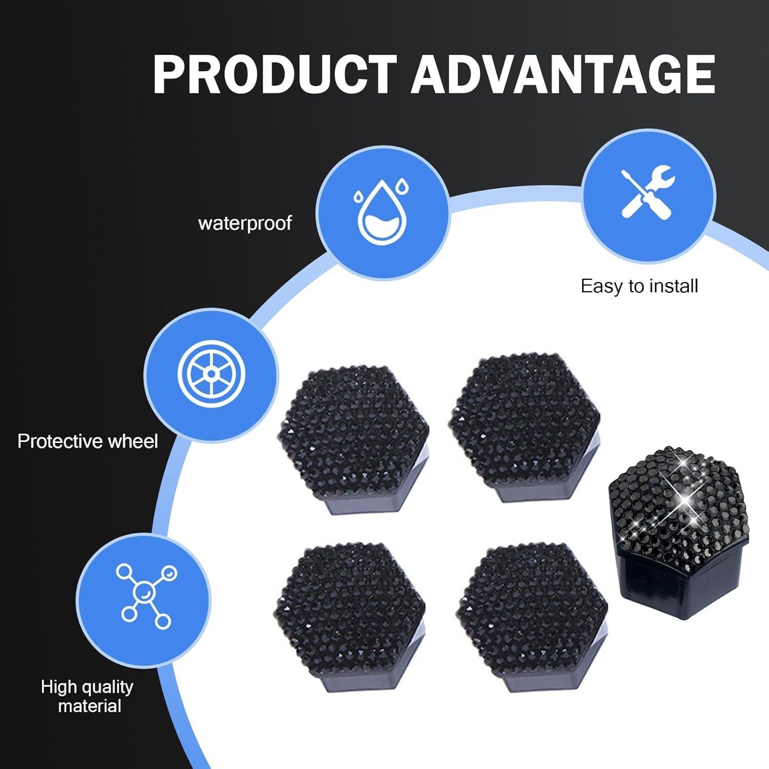 Cubiertas de Tuercas de Rueda Diamall 17mm 20 PCS Negro