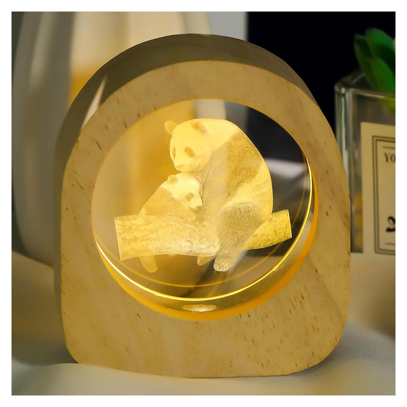 Luz Nocturna de Madera Ornalrist con Panda 3D - Regalo Ideal