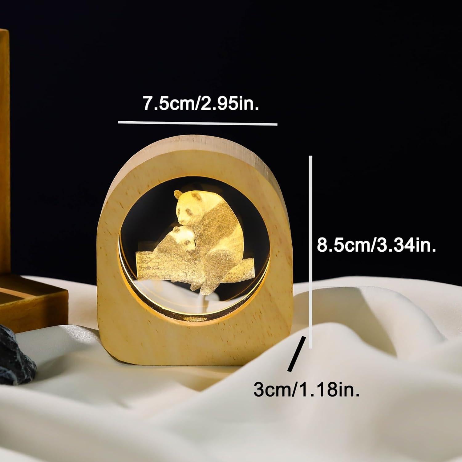 Luz Nocturna de Madera Ornalrist con Panda 3D - Regalo Ideal