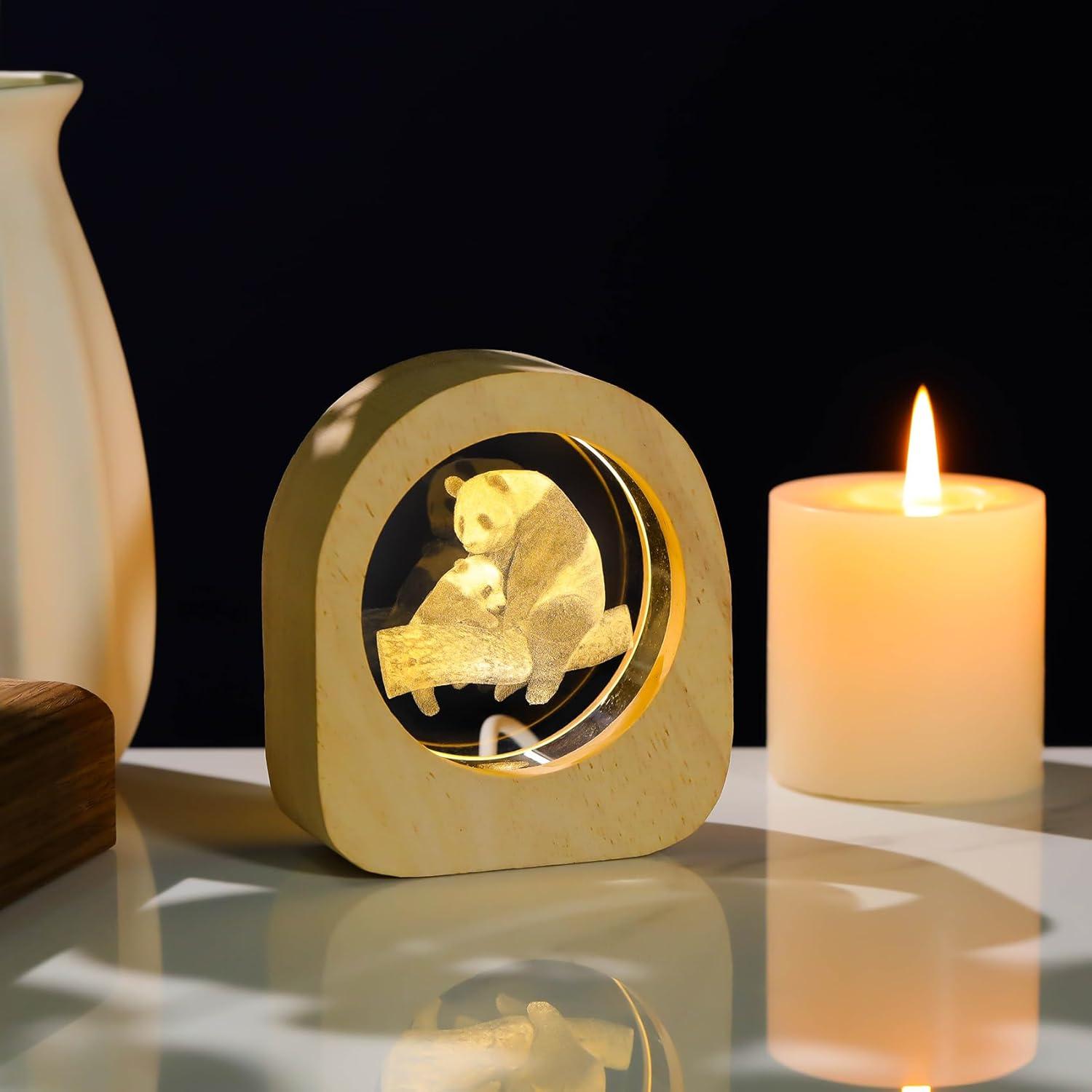 Luz Nocturna de Madera Ornalrist con Panda 3D - Regalo Ideal