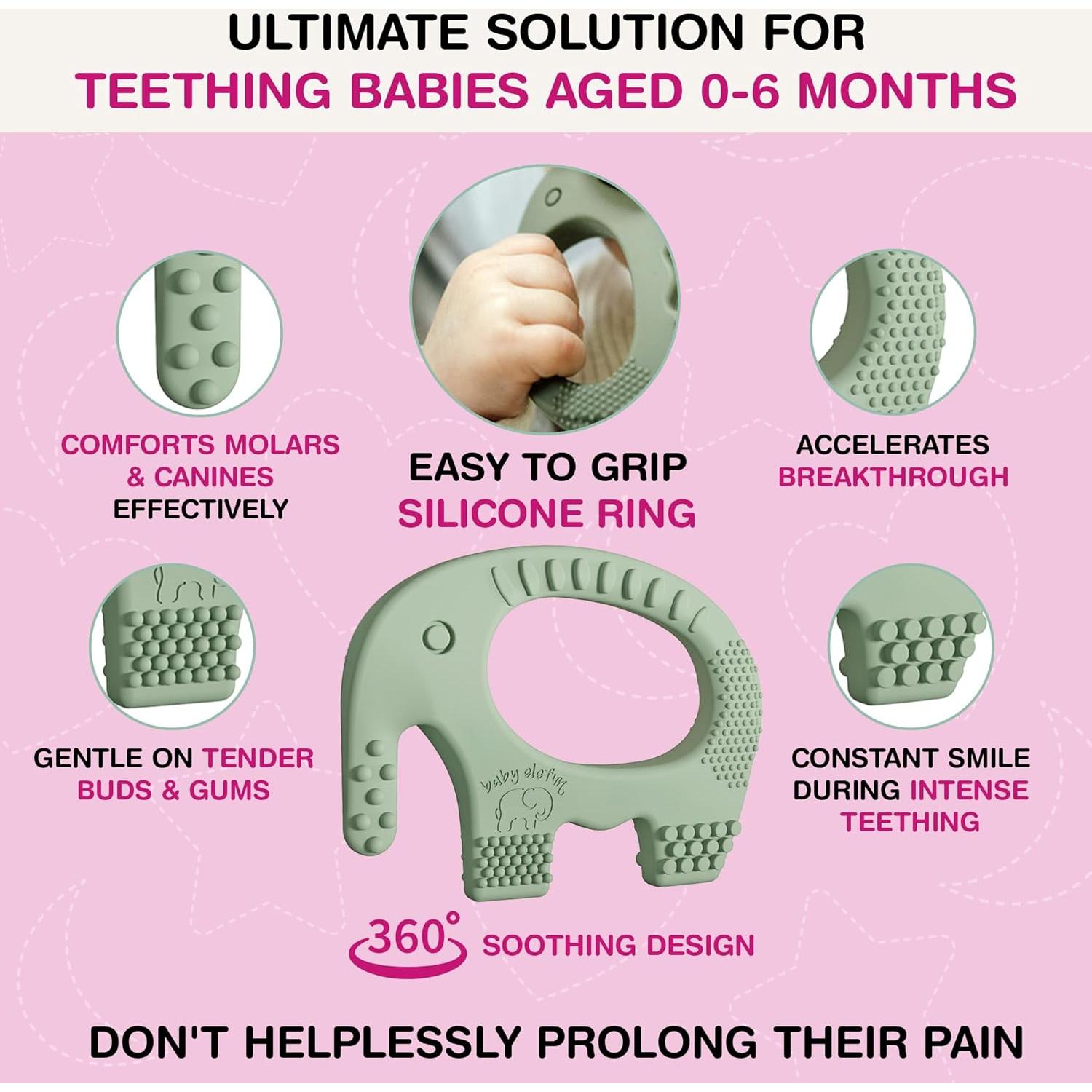 Mordedor de Dentición Baby Elefun 0-6 Meses Silicona Oliva