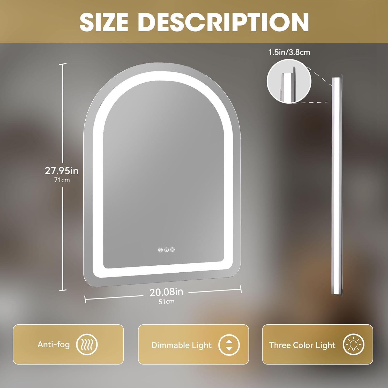 Espejo de Baño LED Hasipu 50x71 cm con Sensor Táctil y 3 Colores