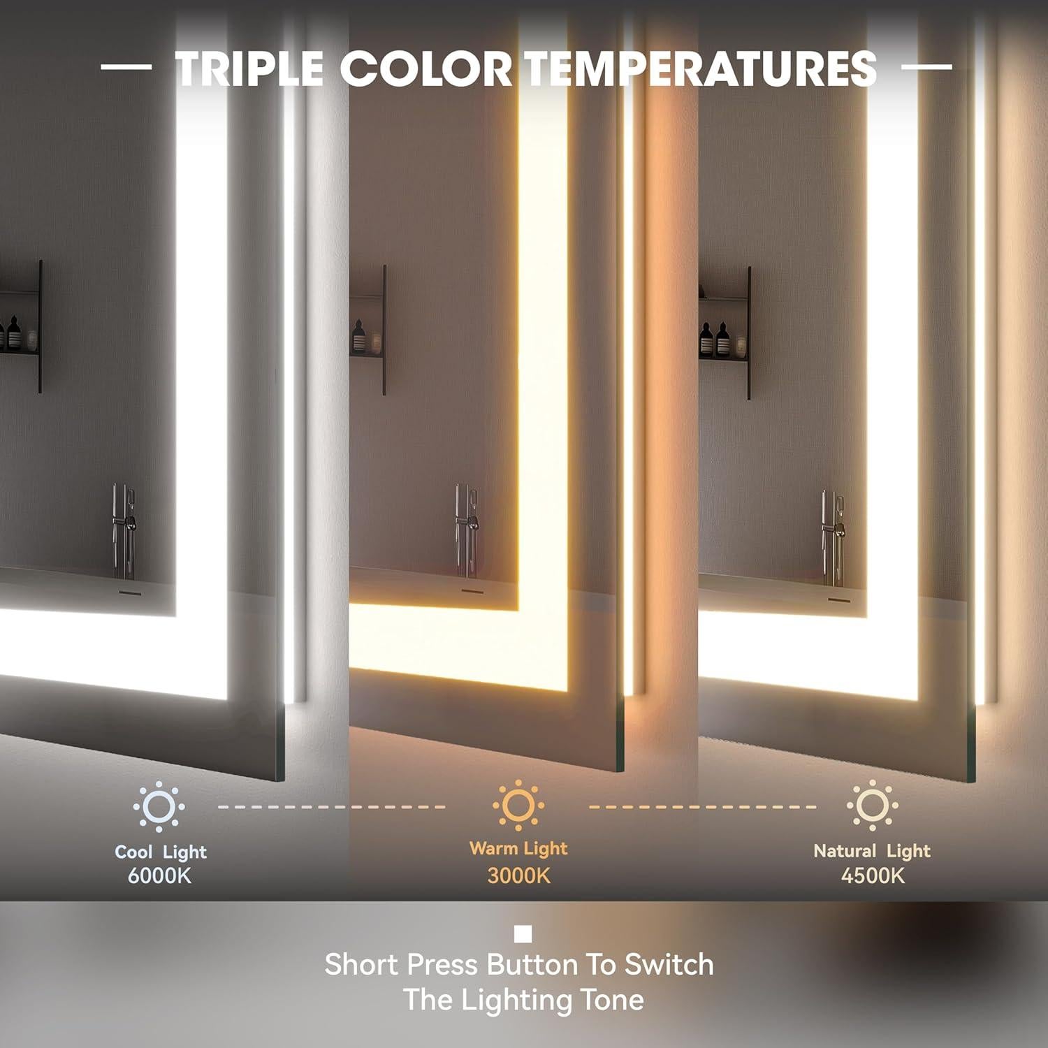 Espejo de Baño LED Hasipu 50x71 cm con Sensor Táctil y 3 Colores