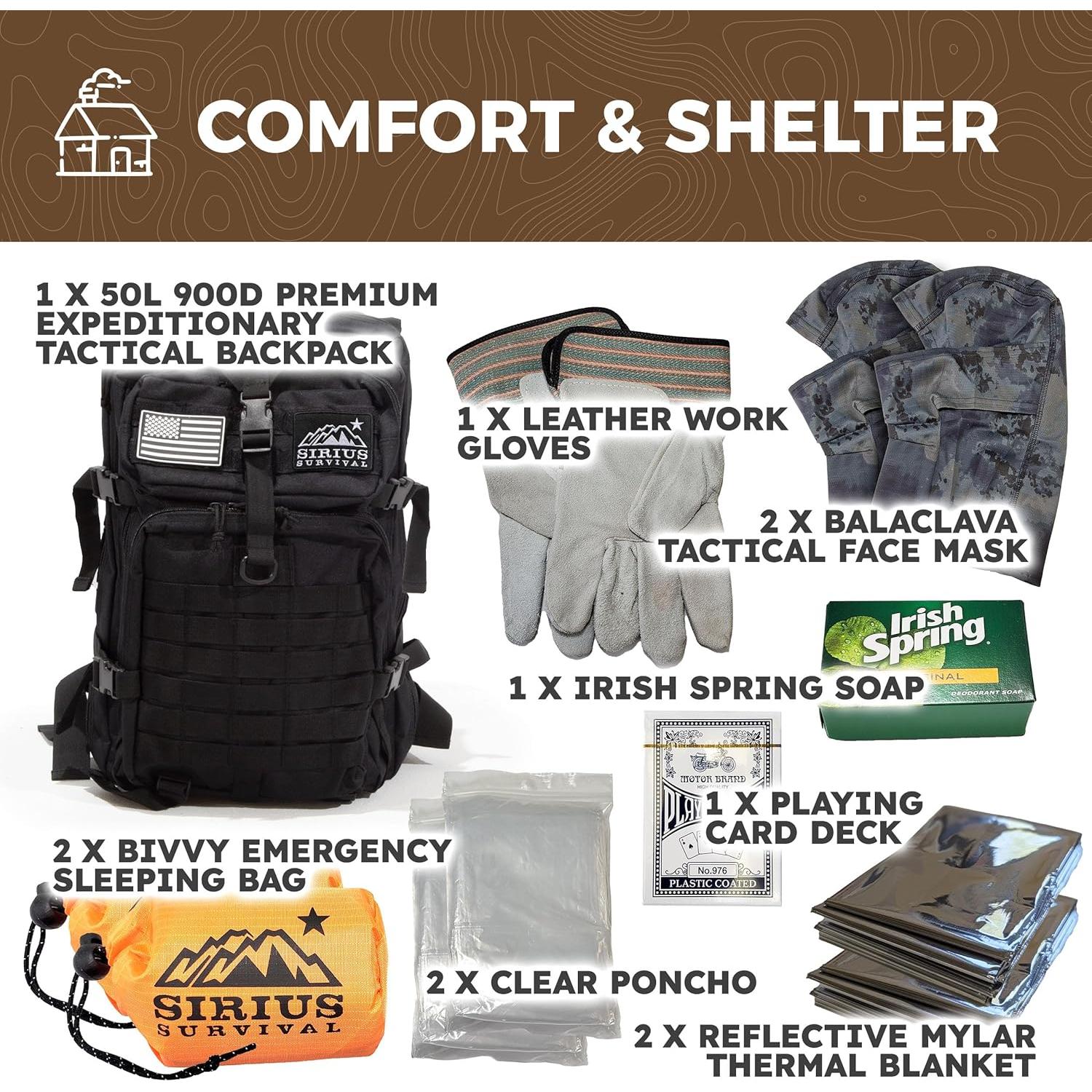 Kit de Supervivencia de Emergencia Sirius 50L para 2 Personas