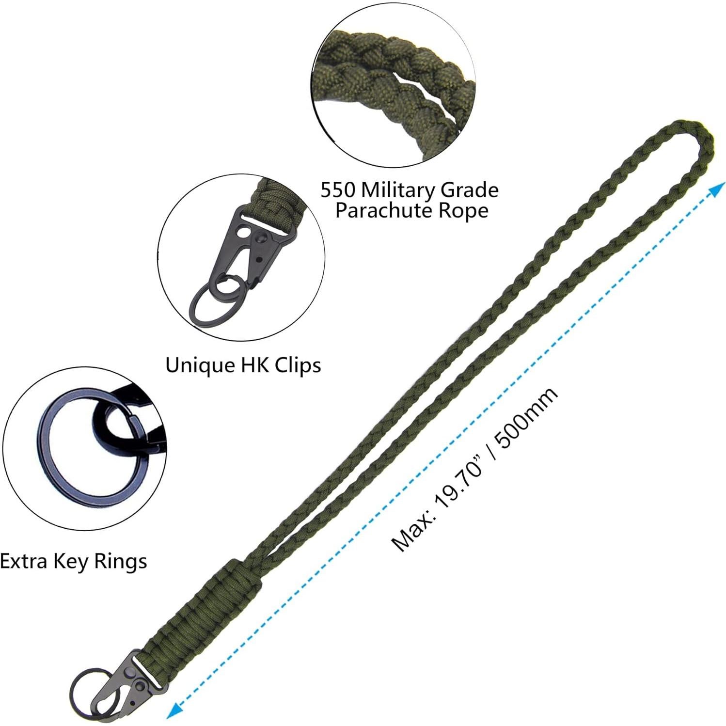 Llavero de Paracord Militar LAREDTREE Verde 50 cm Resistente