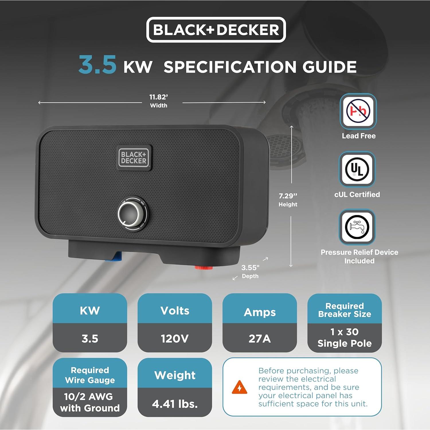Calentador de Agua Eléctrico Sin Tanque Black+Decker 3.5kW