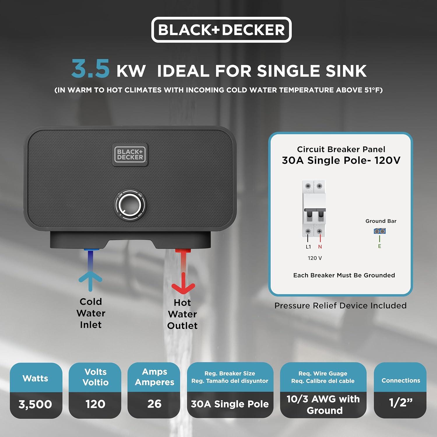 Calentador de Agua Eléctrico Sin Tanque Black+Decker 3.5kW