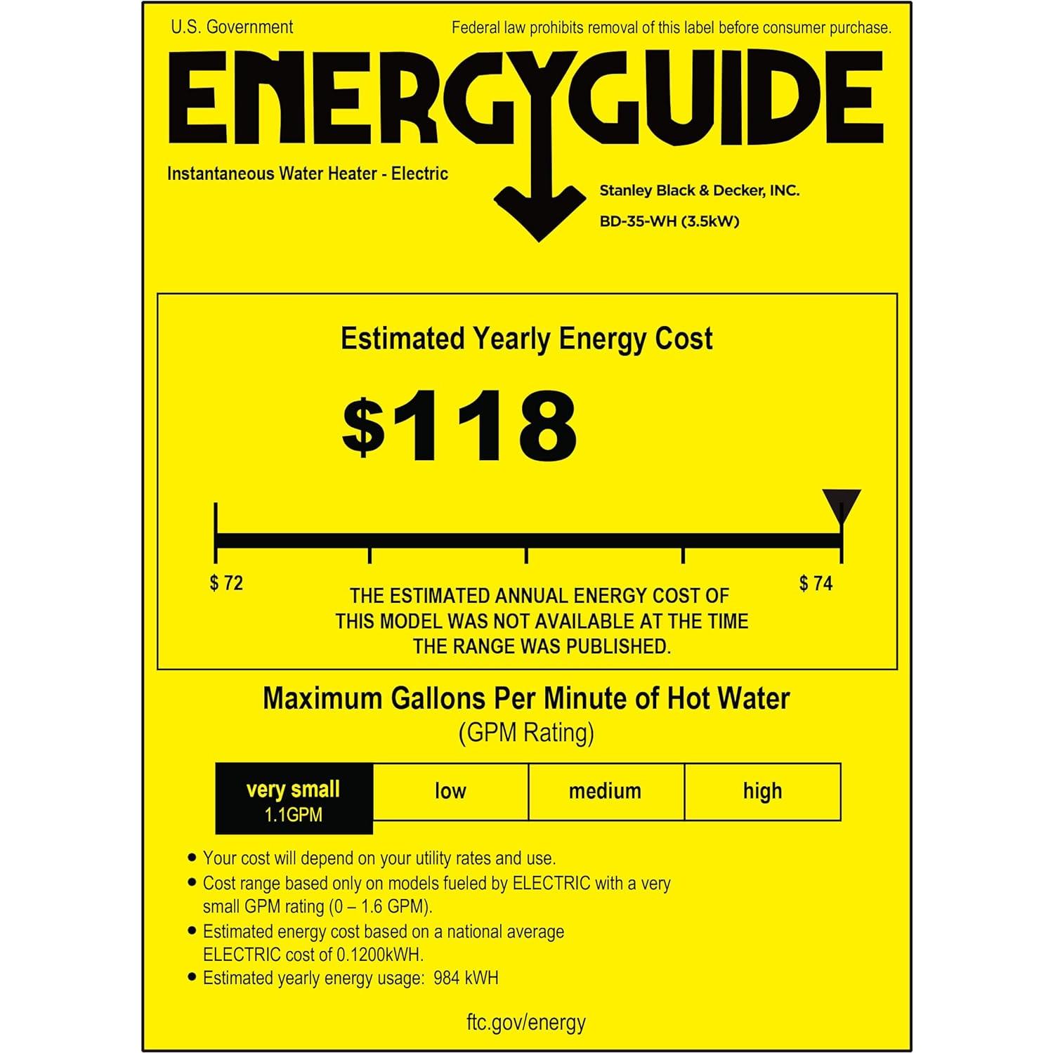 Calentador de Agua Eléctrico Sin Tanque Black+Decker 3.5kW