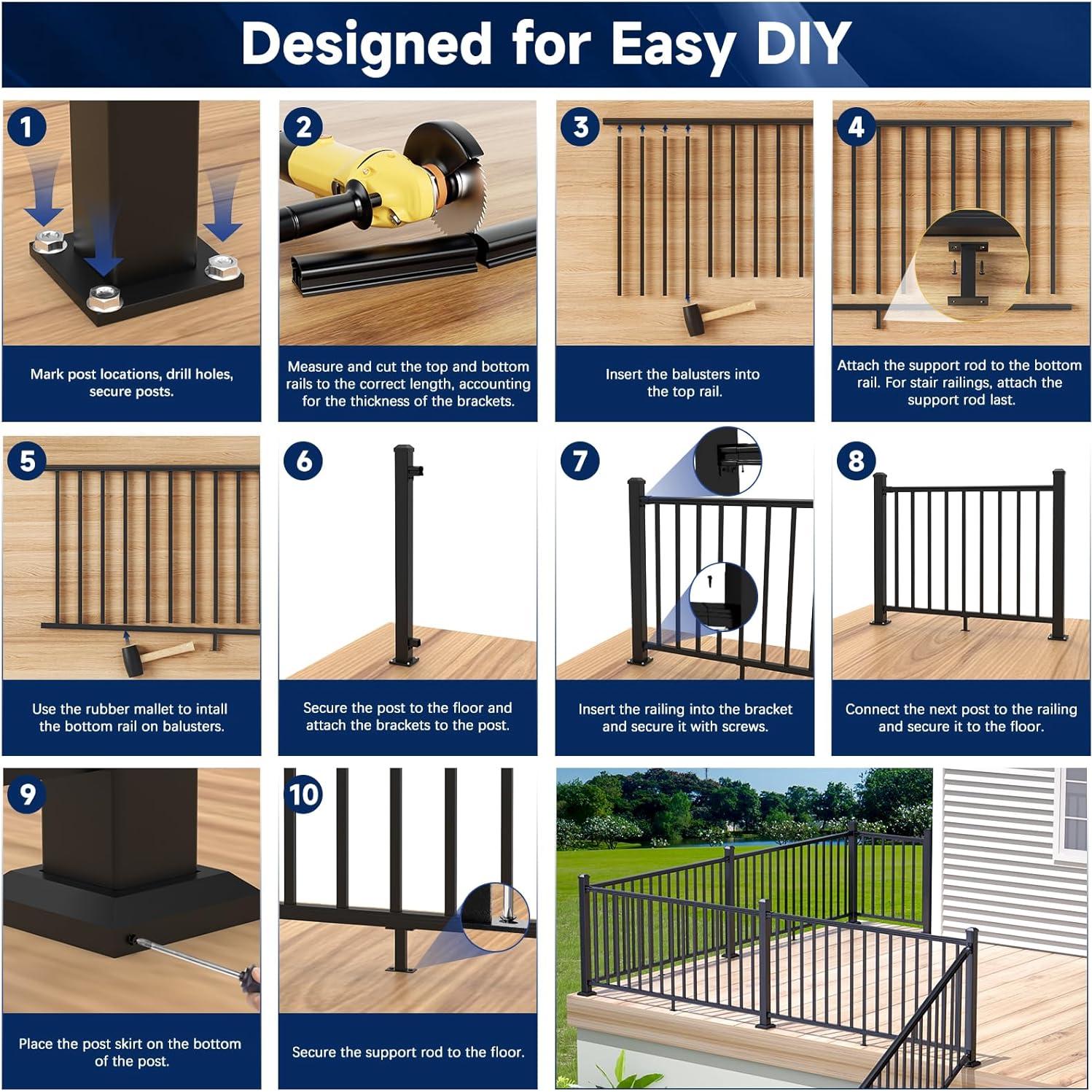 Poste de Barandilla de Aluminio Egadis 99.1 cm Negro Texturizado