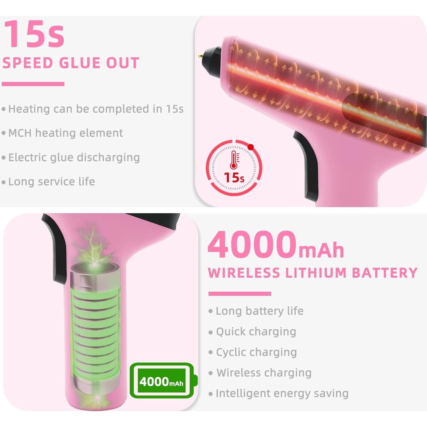 Pistola de Pegamento Caliente Inalámbrica Liumai 4000mAh LED