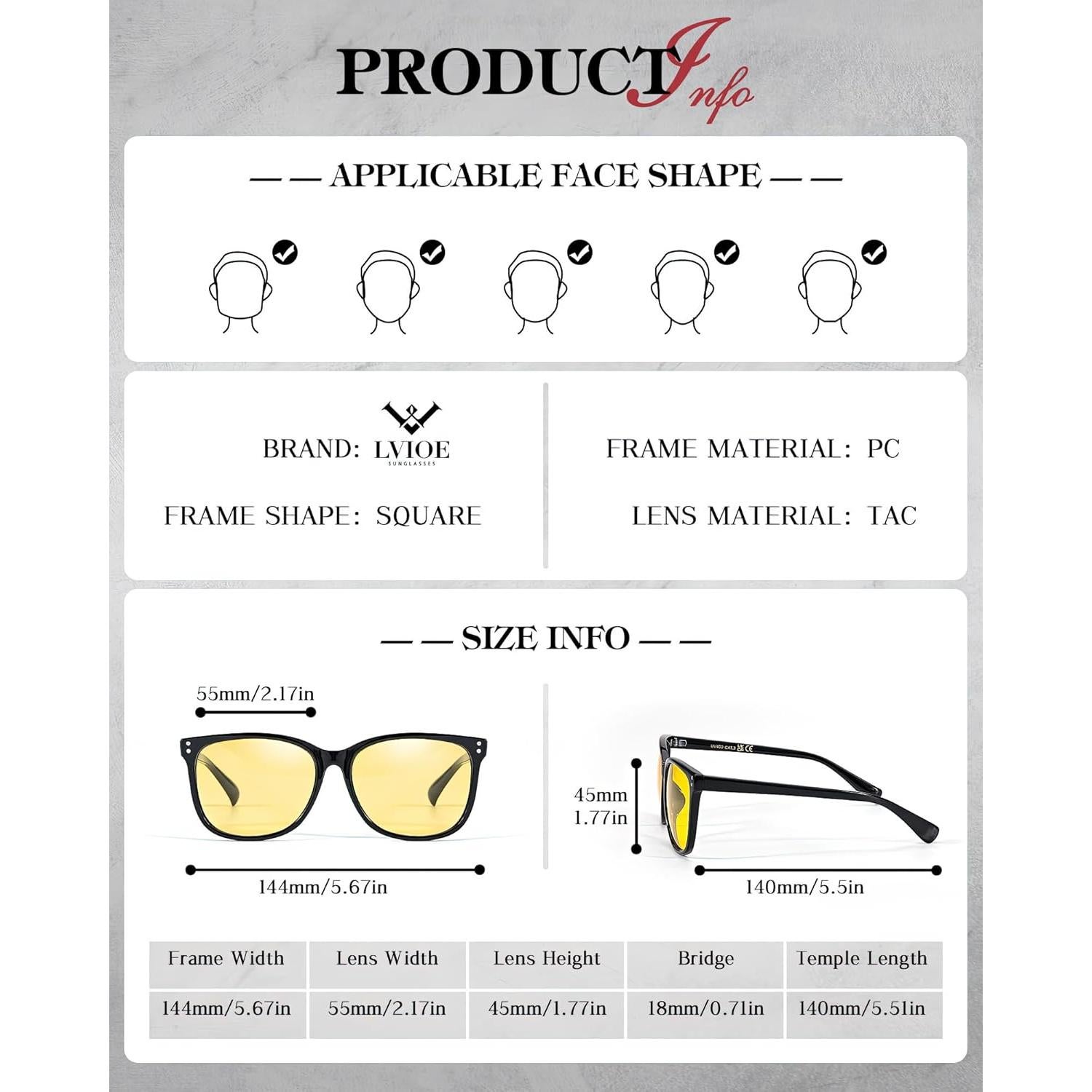 Gafas de visión nocturna LVIOE unisex con lentes amarillos