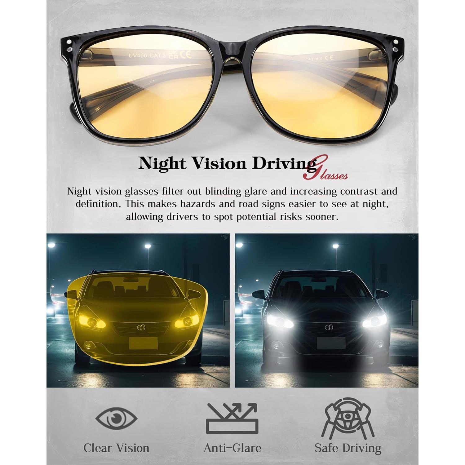 Gafas de visión nocturna LVIOE unisex con lentes amarillos