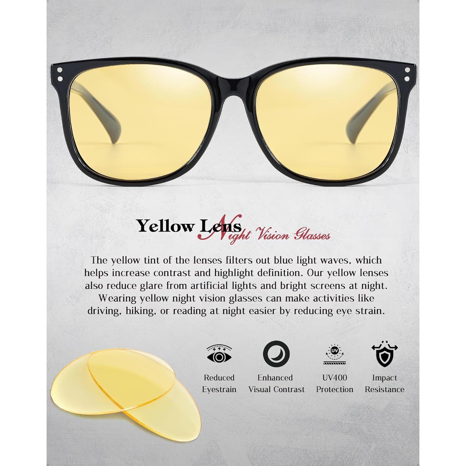 Gafas de visión nocturna LVIOE unisex con lentes amarillos