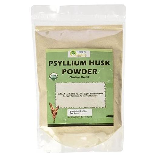 Polvo de Cáscara de Psyllium Indus Organics 450g Grado Premium