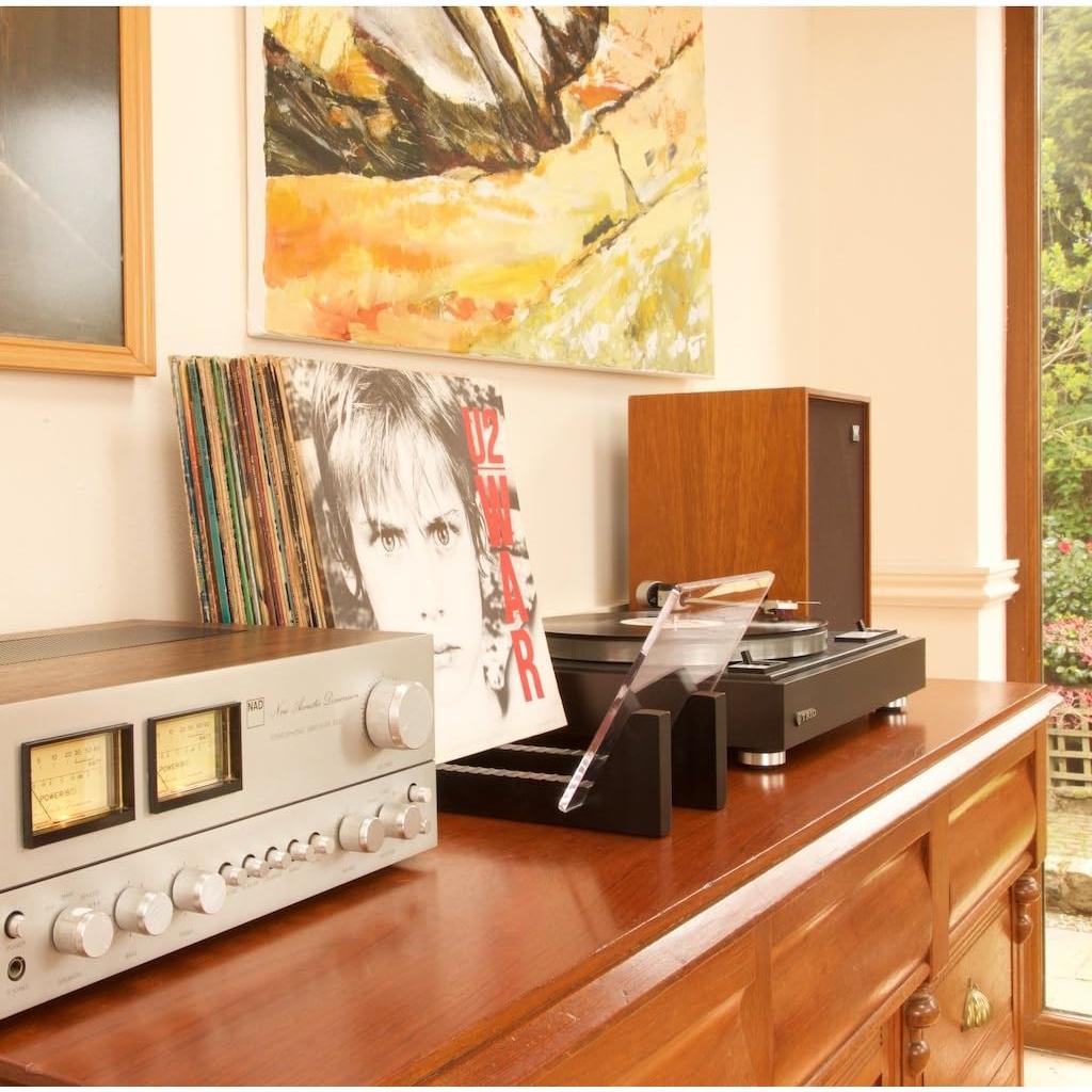 Soporte para Discos de Vinilo KAIU - Madera Sólida y Acrílico - Almacena 50 LPs