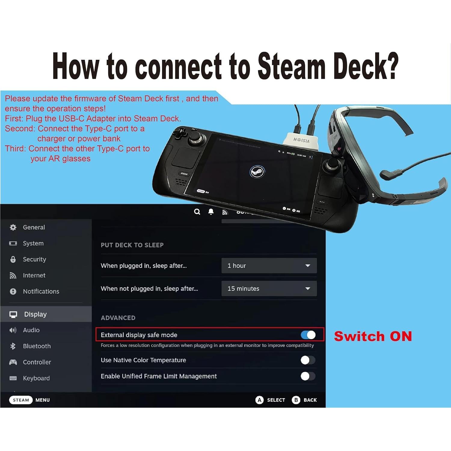 Adaptador USB-C a Gafas AR VISION ELECTRONICS Carga Rápida