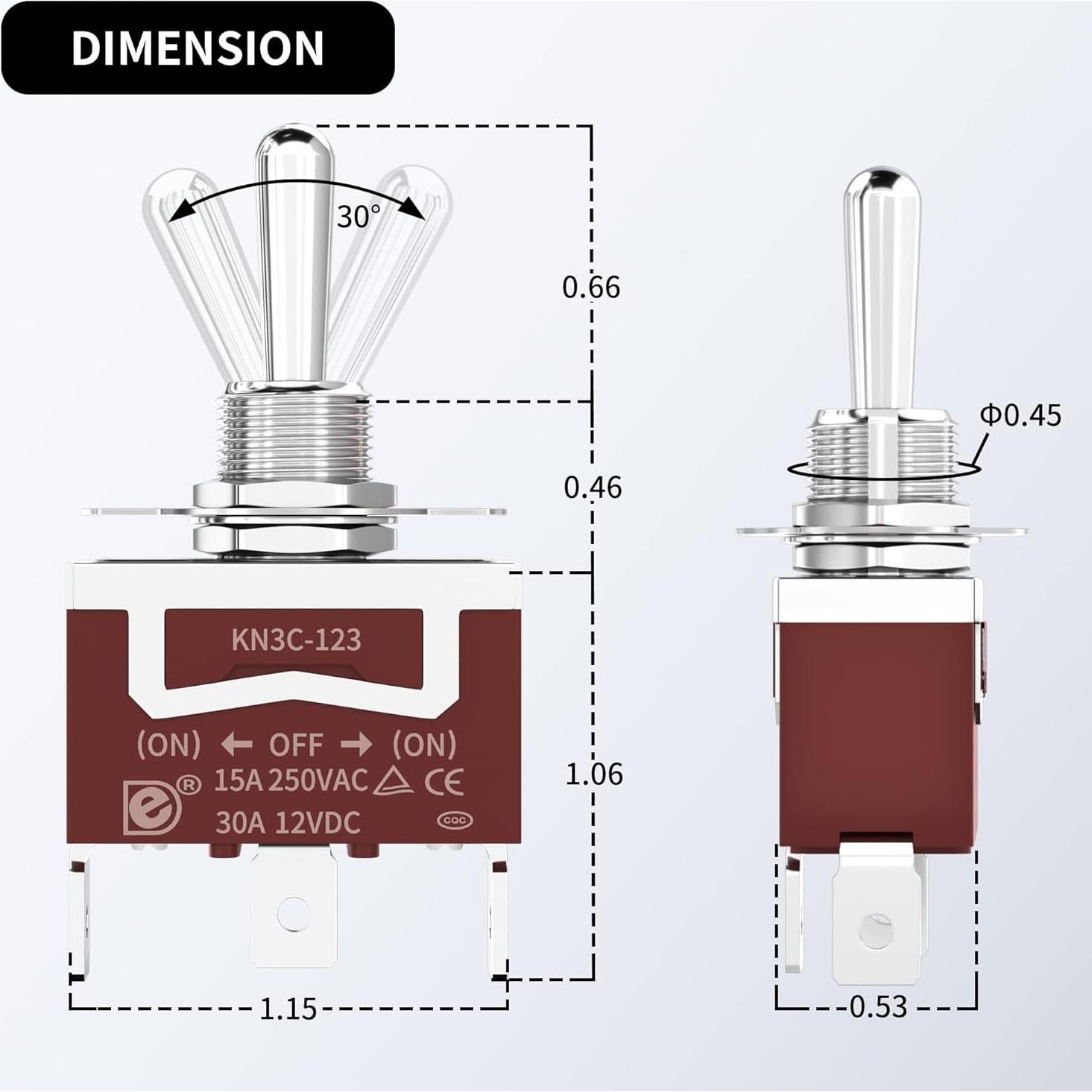 Interruptor de palanca impermeable 12V RVBOATPAT 30A 4pcs