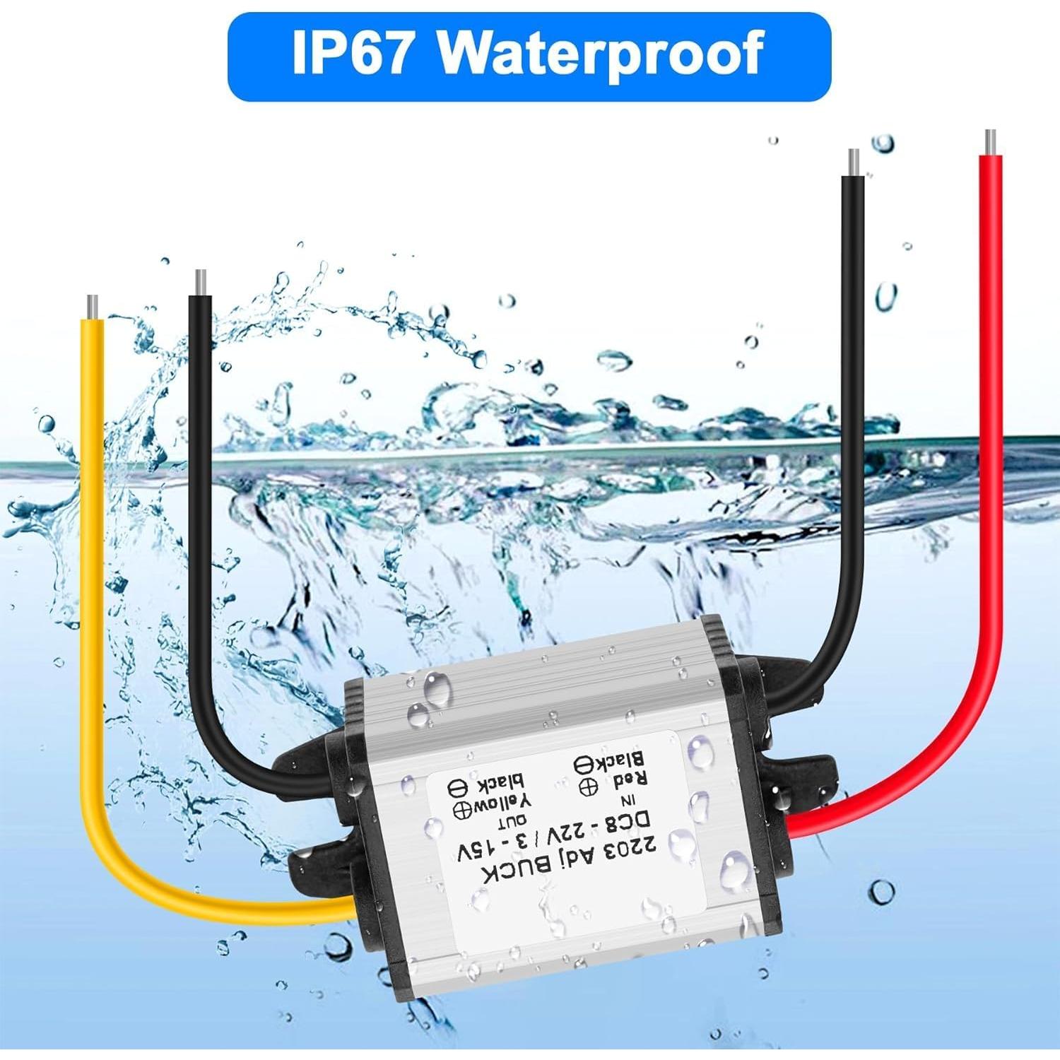 Convertidor Buck DC-DC YELUFT 8-22V a 3-15V 3A Impermeable