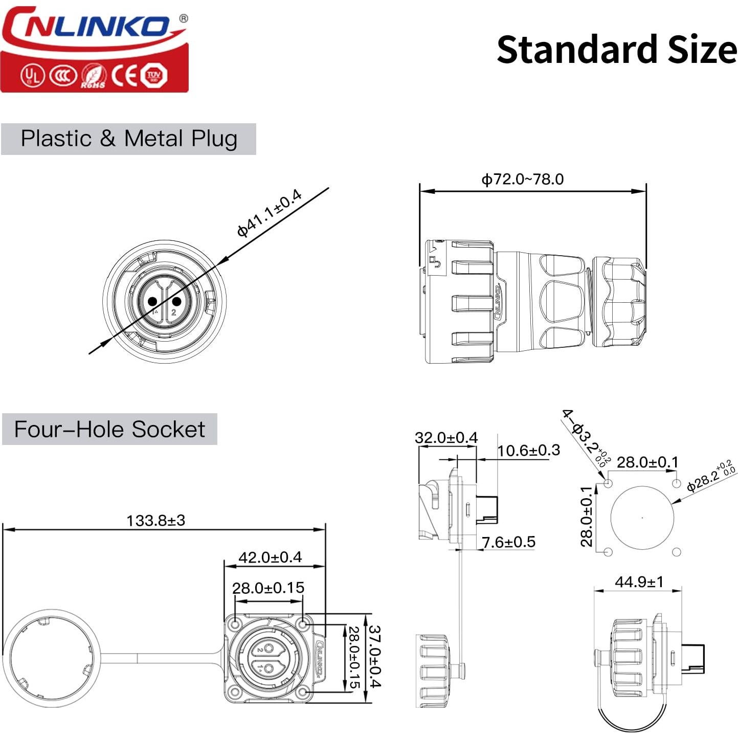 Conector Industrial Impermeable CNLINKO YM-24 M24 2 Pines