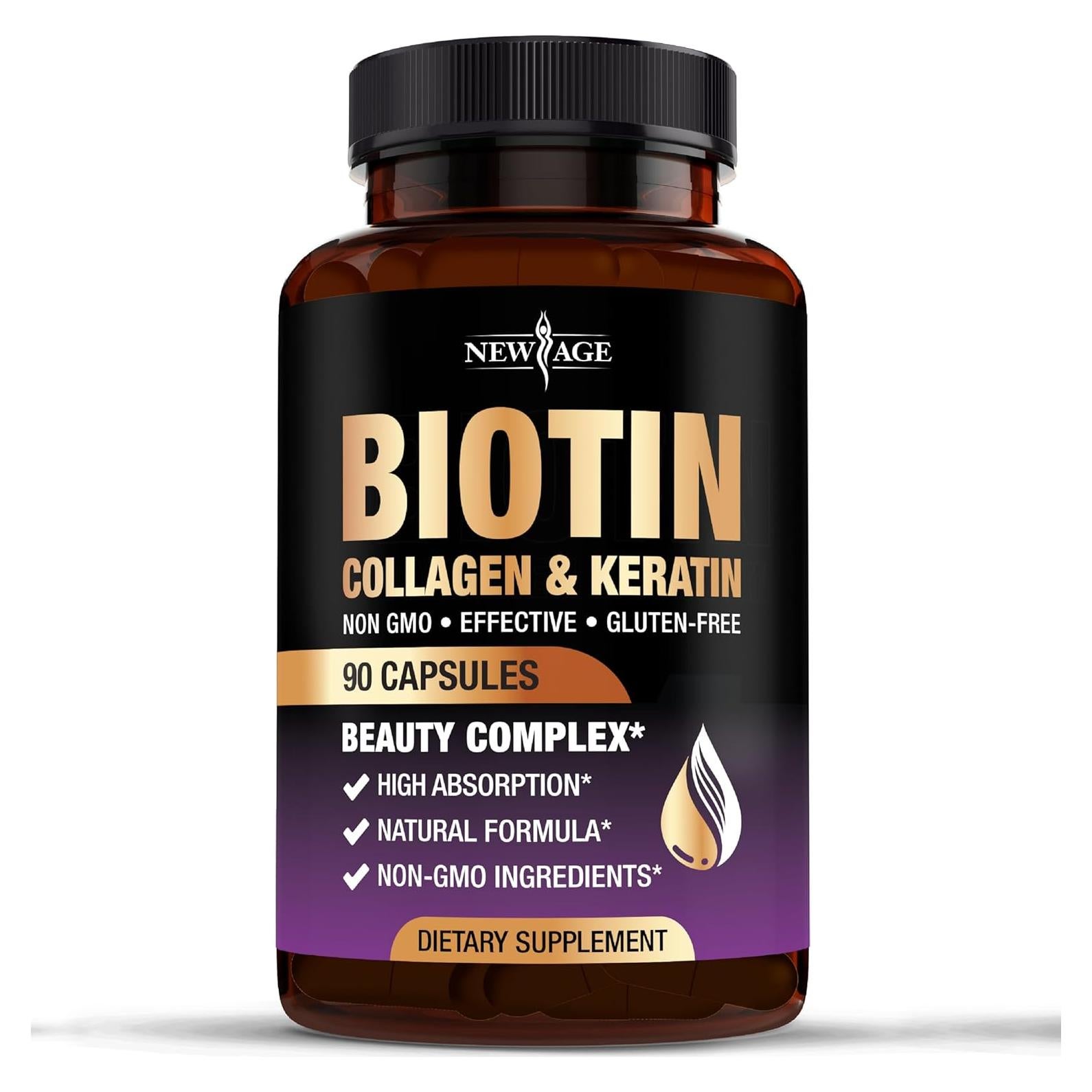 Suplemento de Biotina Colágeno Queratina 90 Cápsulas Nueva Era