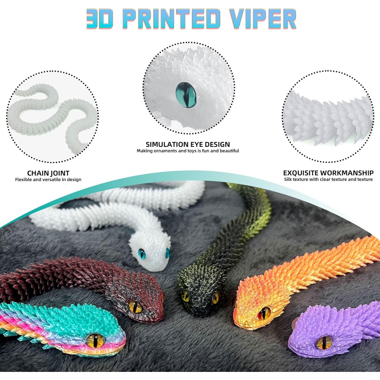 Serpiente Víbora Impresa en 3D Binvin 51.3 cm Juguete Articulado