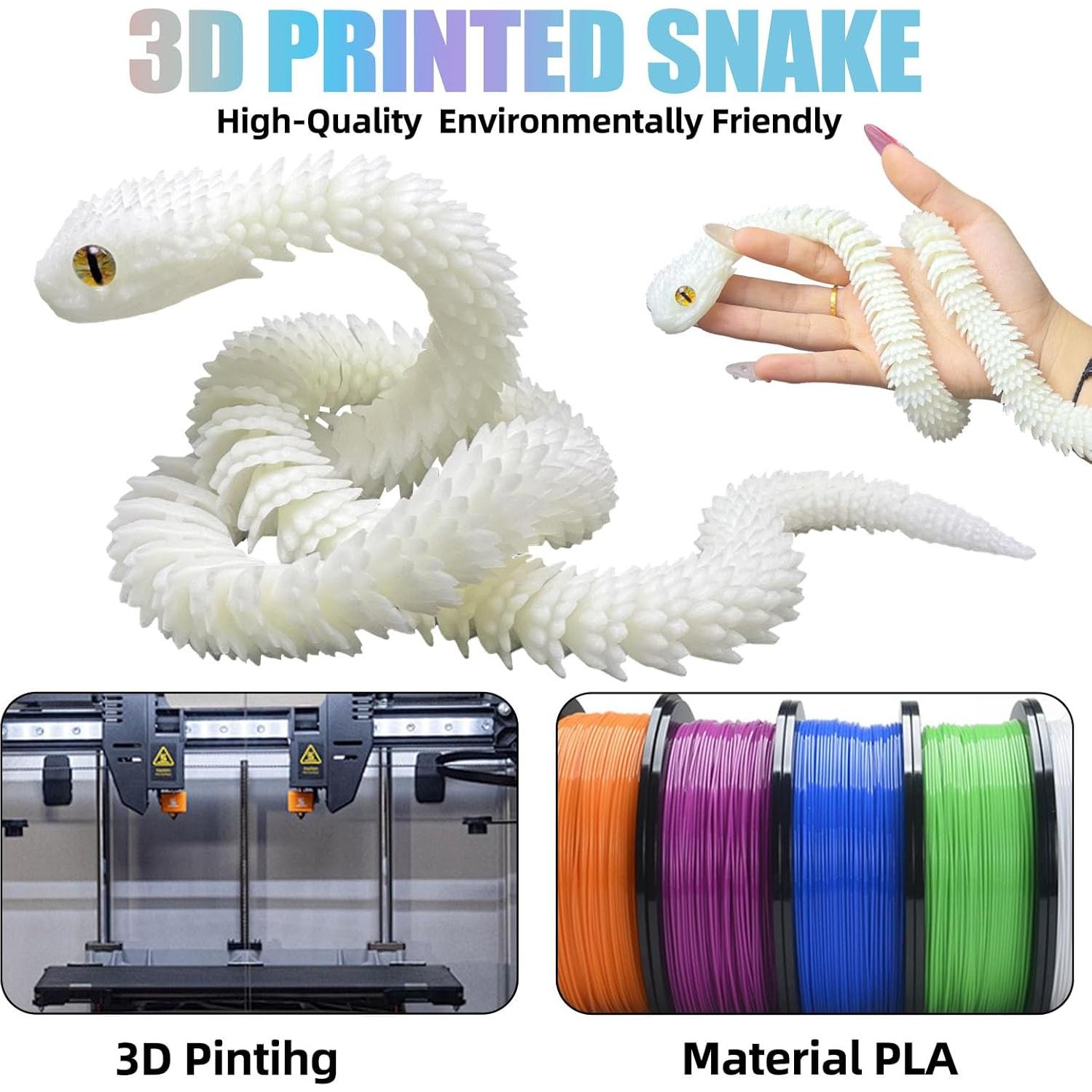Serpiente Víbora Impresa en 3D Binvin 51.3 cm Juguete Articulado