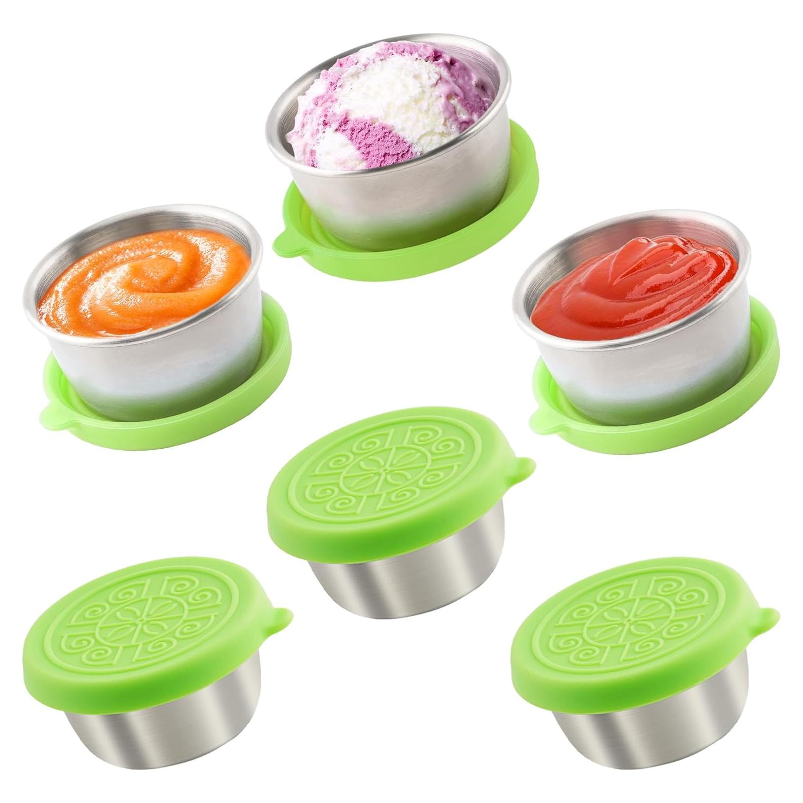 6 Envases de Aderezo Qukaka 1.6oz Acero Inoxidable Verde