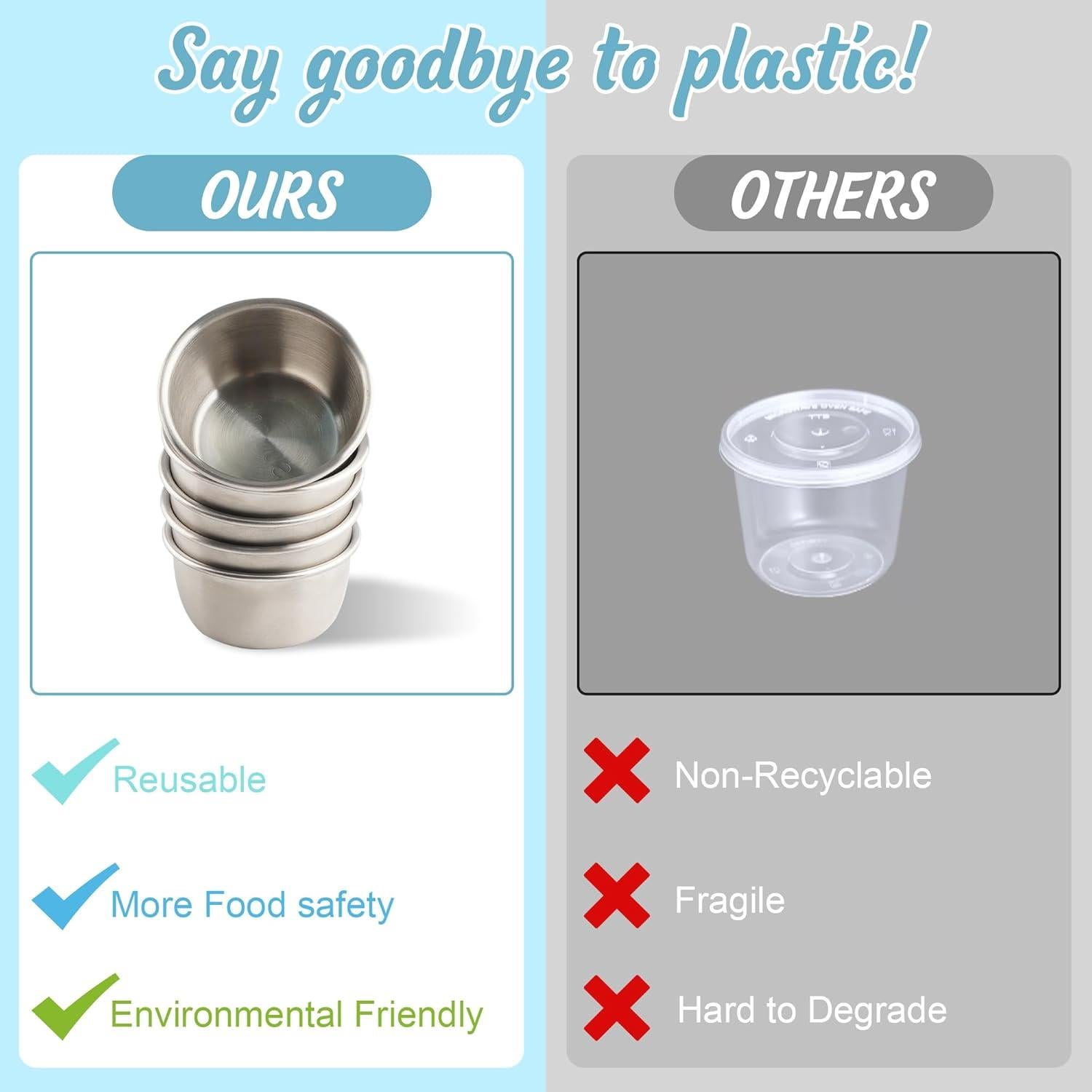 6 Envases de Aderezo Qukaka 1.6oz Acero Inoxidable Verde