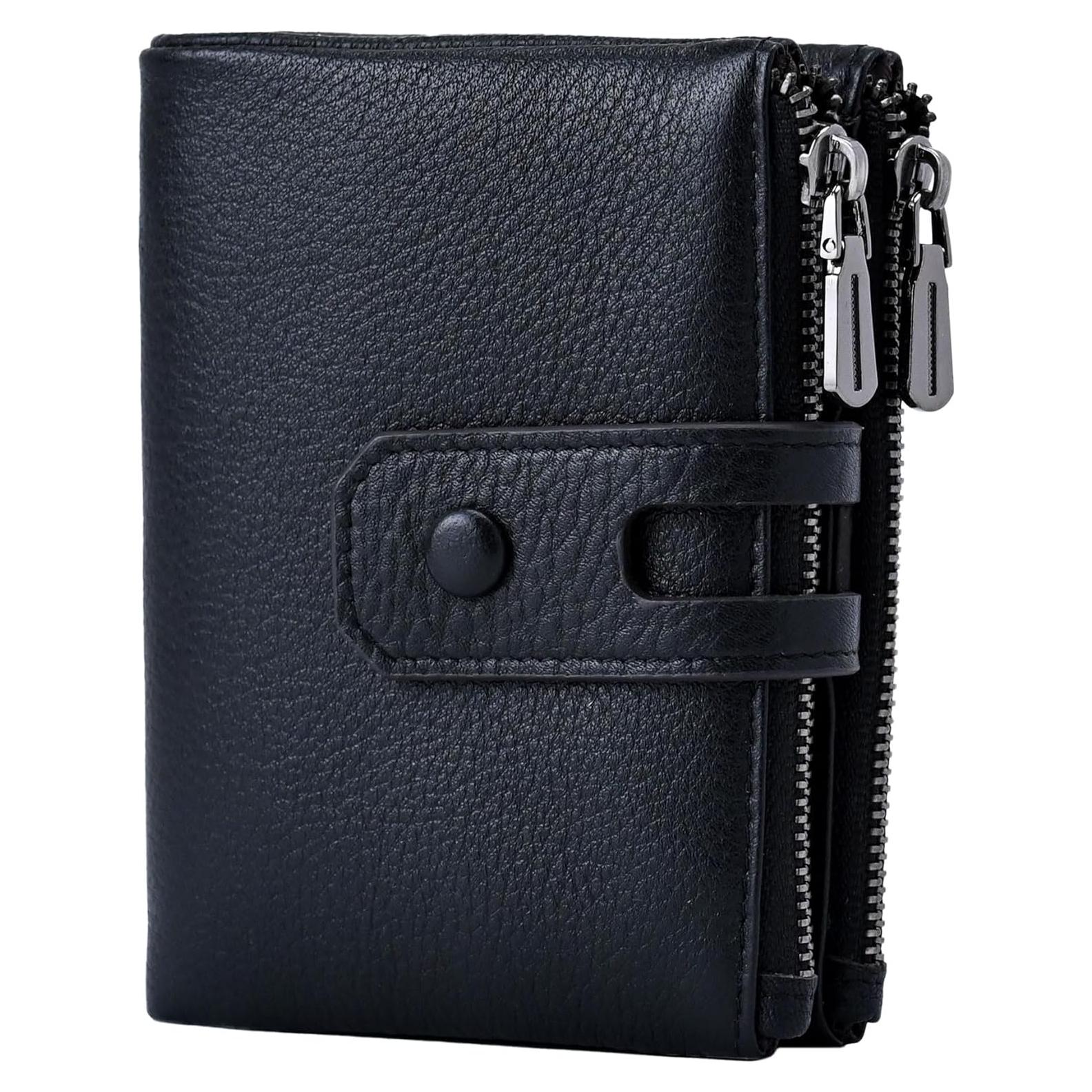 Cartera Pequeña de Cuero Bveyzi con Bloqueo RFID para Mujeres