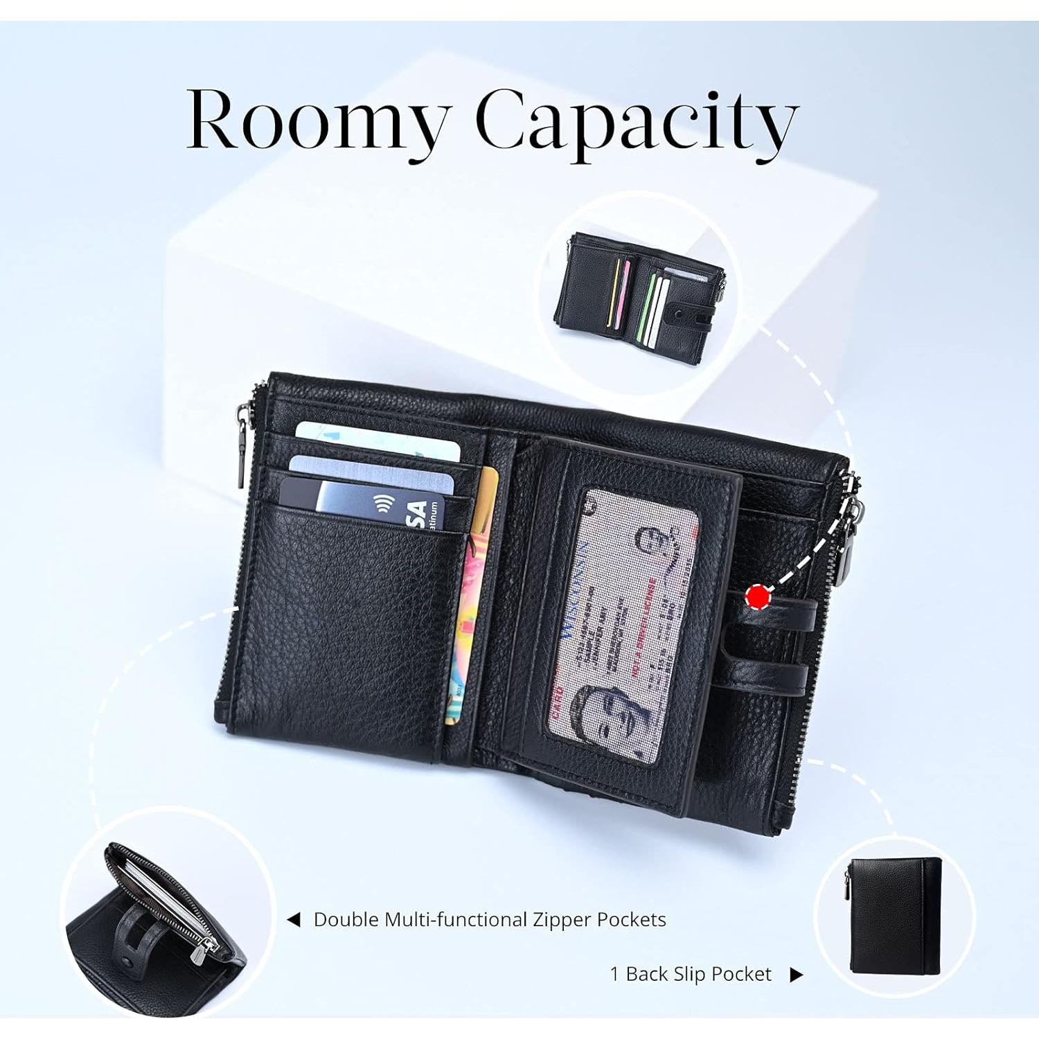 Cartera Pequeña de Cuero Bveyzi con Bloqueo RFID para Mujeres