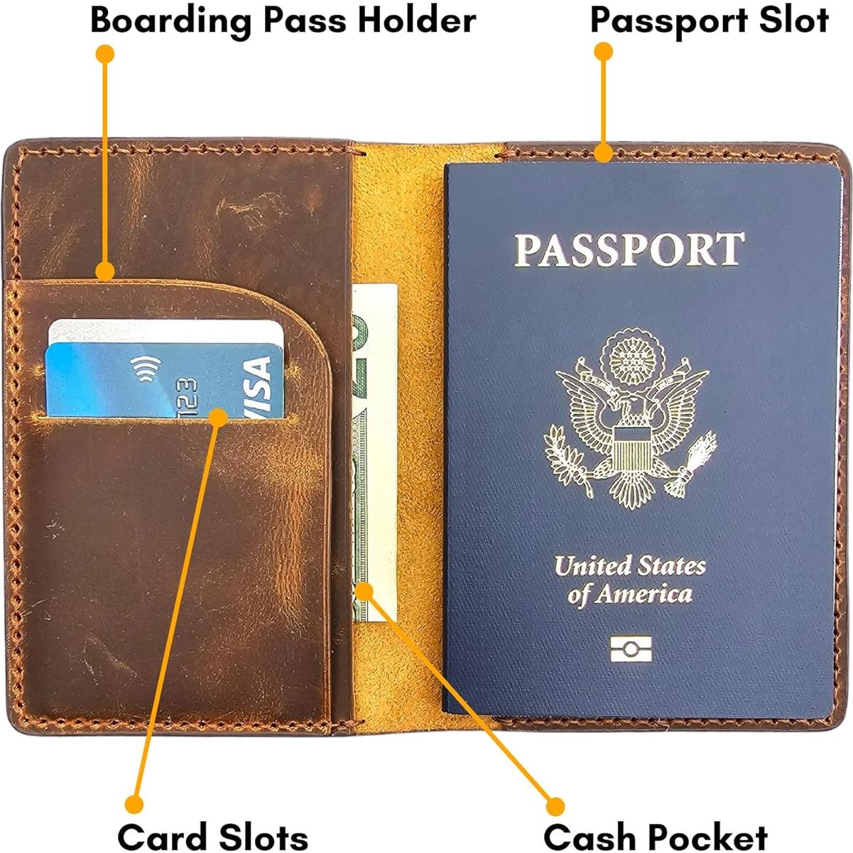 Portafolios de Pasaporte de Cuero Genuino Hecho a Mano - Estilo A