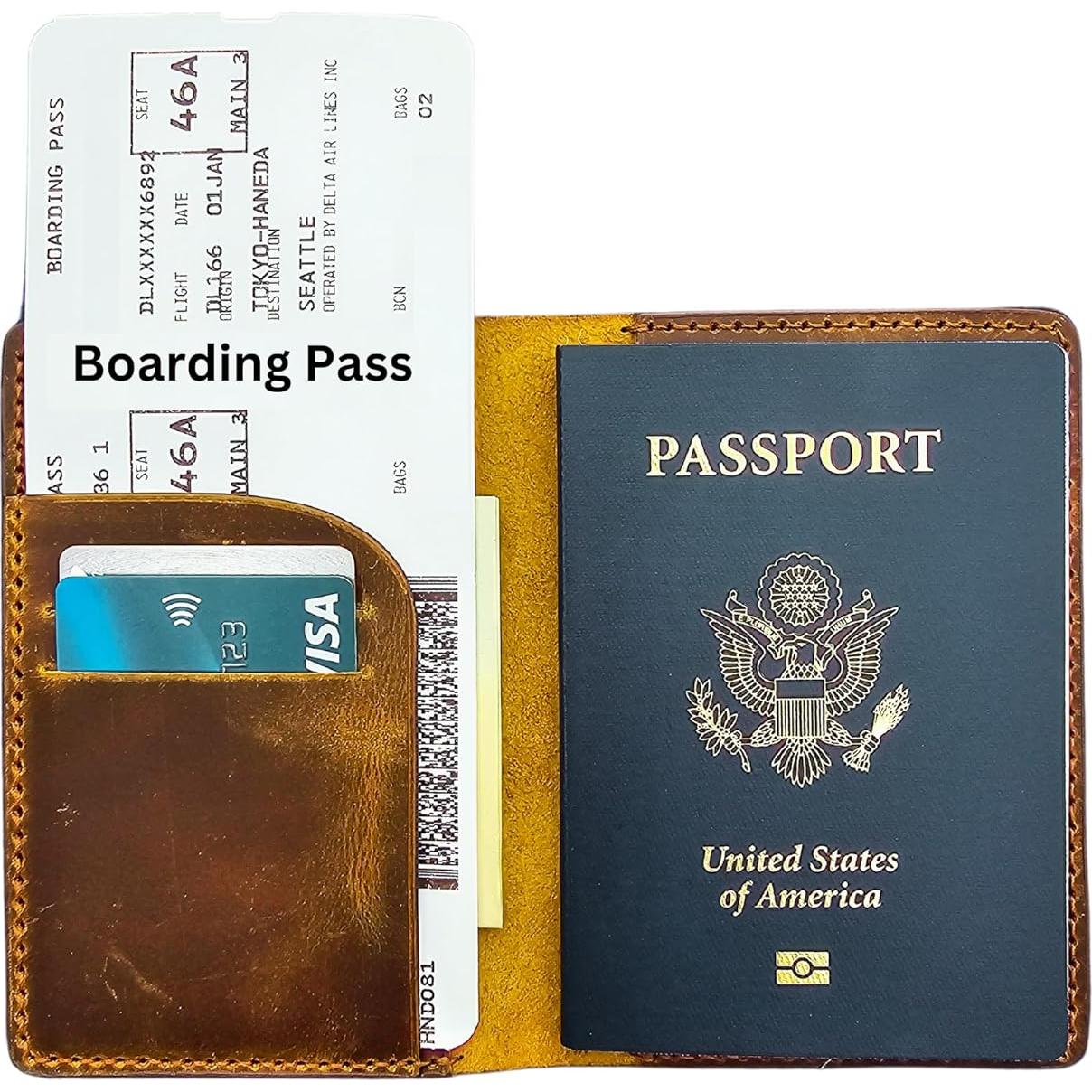 Portafolios de Pasaporte de Cuero Genuino Hecho a Mano - Estilo A