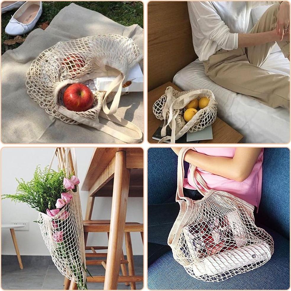 Bolsas de Compras Reutilizables de Malla de Algodón Beige