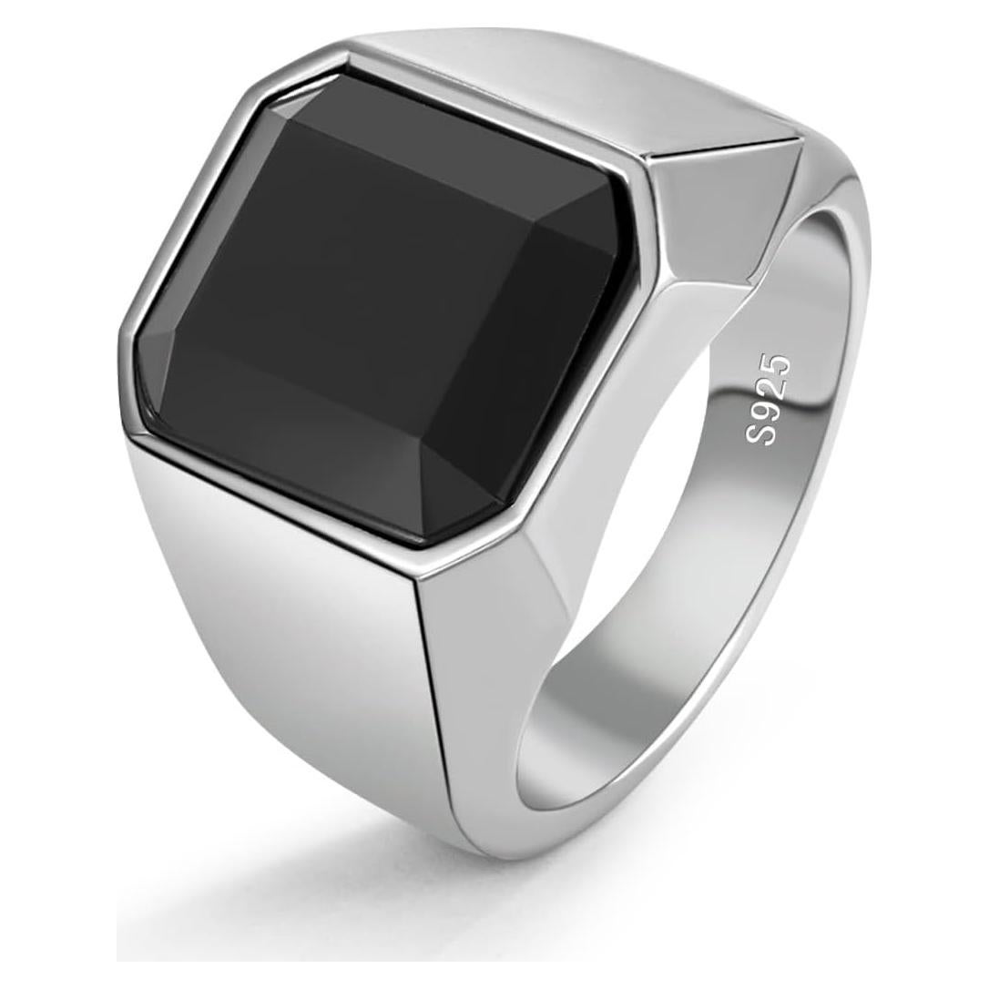 Anillo de Onice Negro Plata 925 Talla 6 a 13 Diseño Unisex