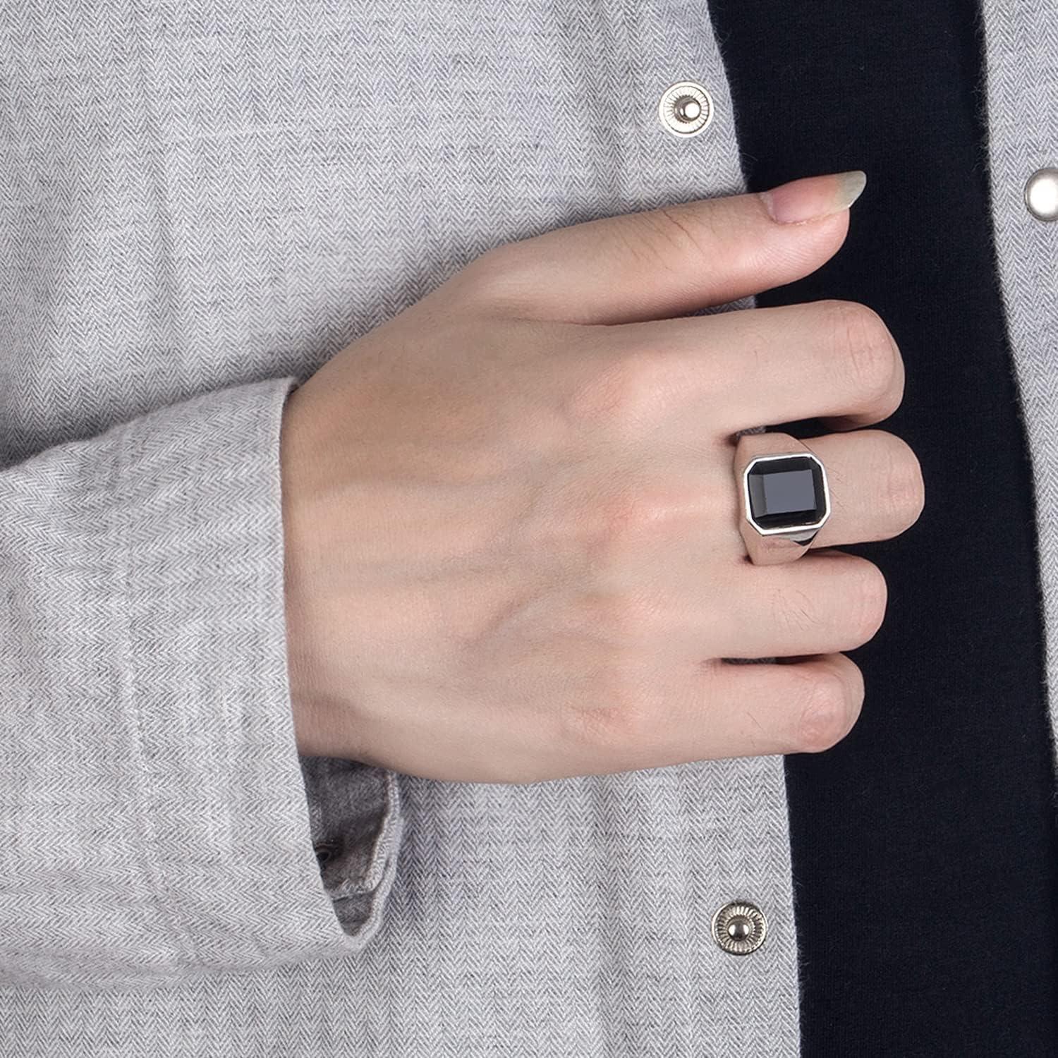 Anillo de Onice Negro Plata 925 Talla 6 a 13 Diseño Unisex