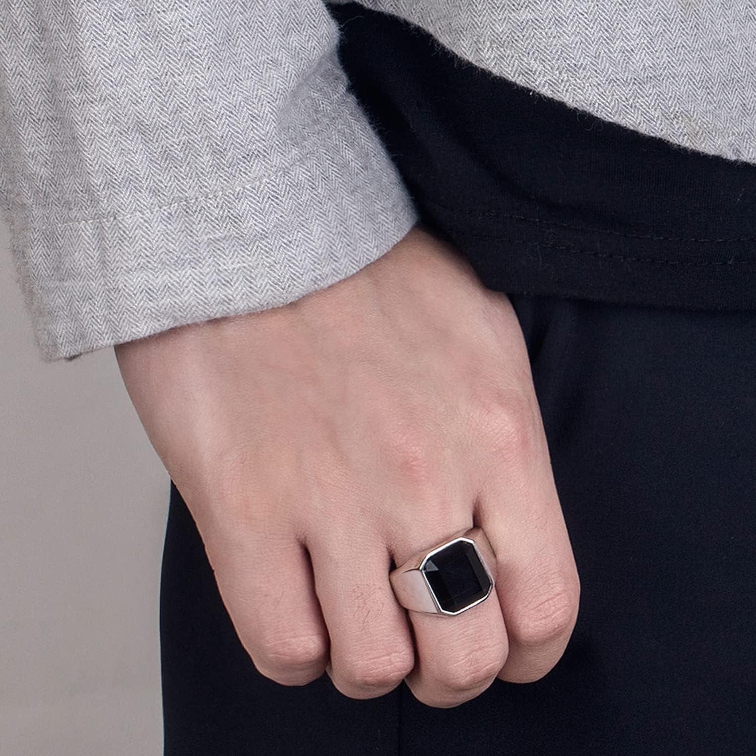 Anillo de Onice Negro Plata 925 Talla 6 a 13 Diseño Unisex