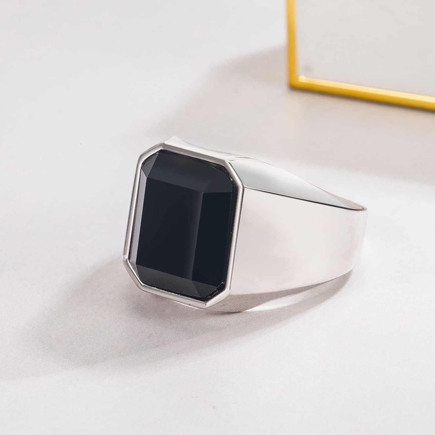 Anillo de Onice Negro Plata 925 Talla 6 a 13 Diseño Unisex