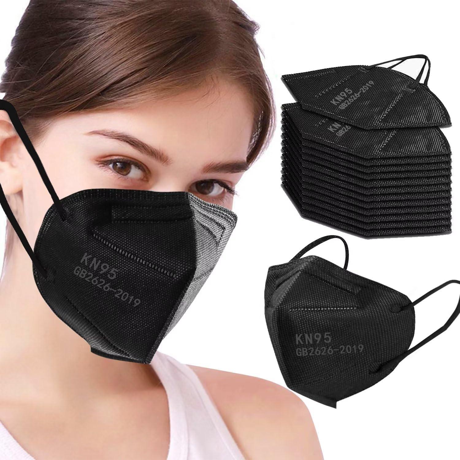 Mascarillas Faciales KN95 Negras 100 Pcs 5 Capas >95% Filtrado
