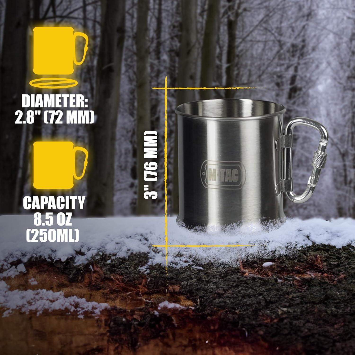 Taza de Camping M-Tac 250ml Acero Inoxidable con Carabinero