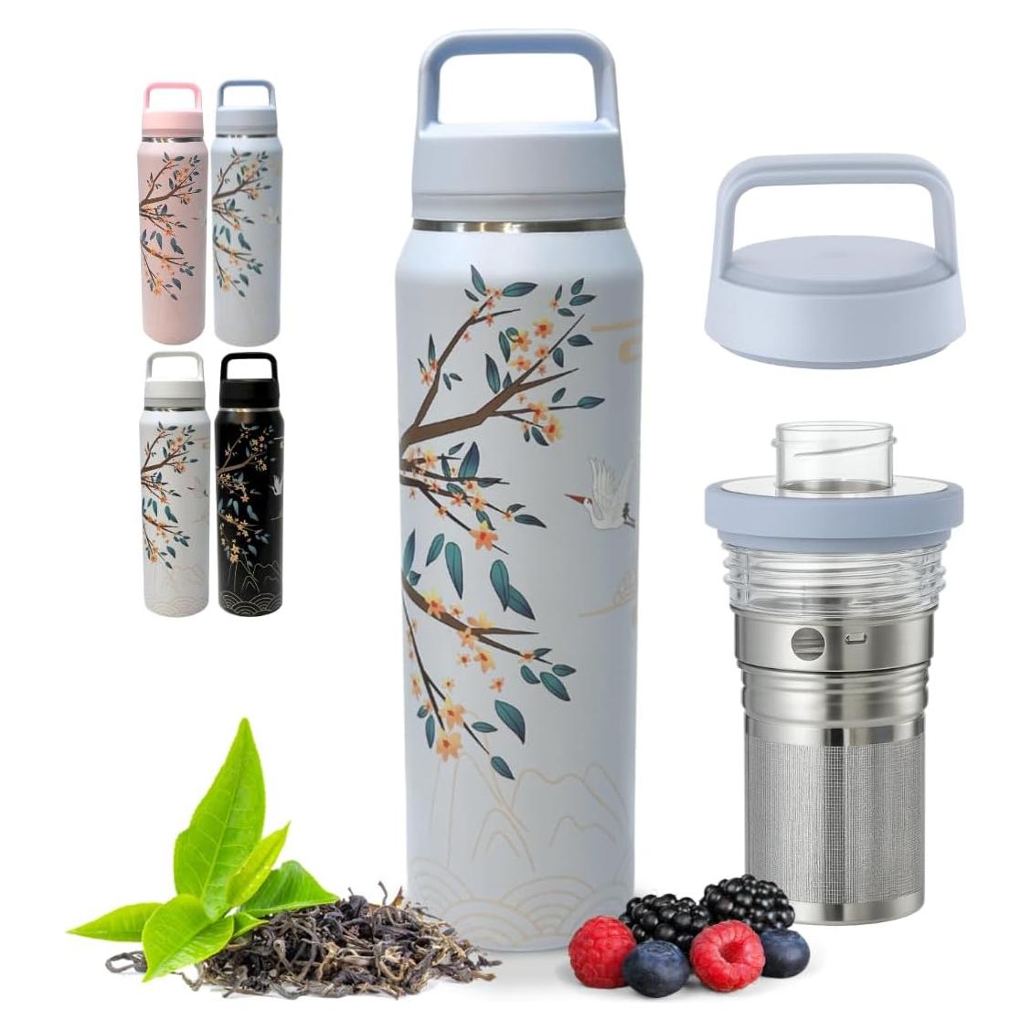 Botella Infusora de Té Farasi Azul 710 ml Acero Inoxidable Aislada