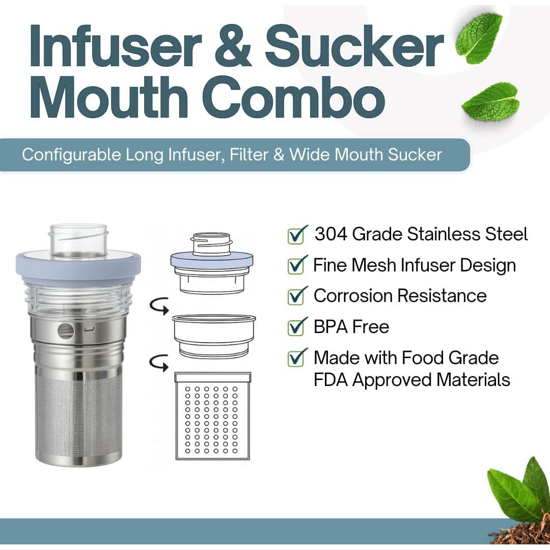 Botella Infusora de Té Farasi Azul 710 ml Acero Inoxidable Aislada