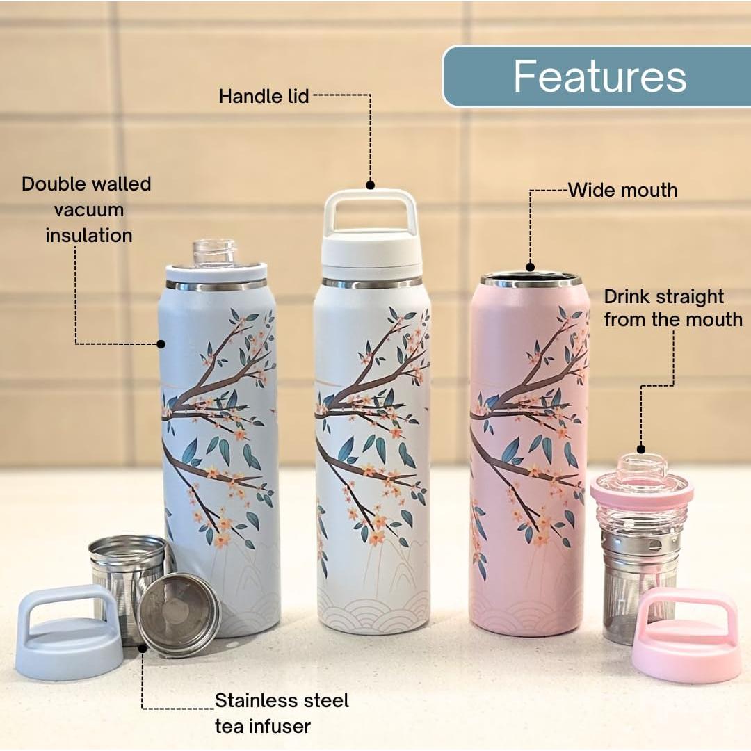 Botella Infusora de Té Farasi Azul 710 ml Acero Inoxidable Aislada