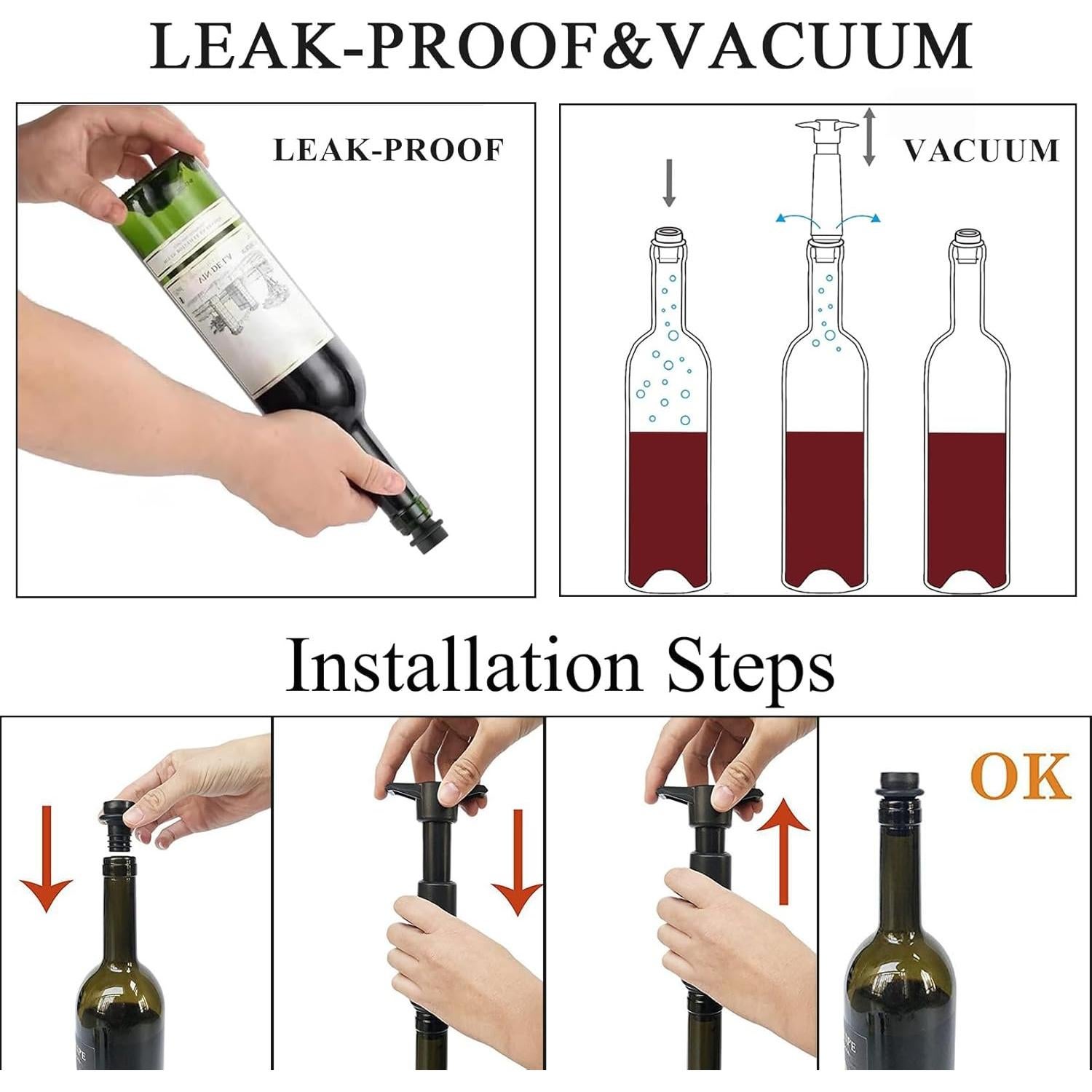 Juego de bomba de vacío Pafusen con 4 tapones de vino