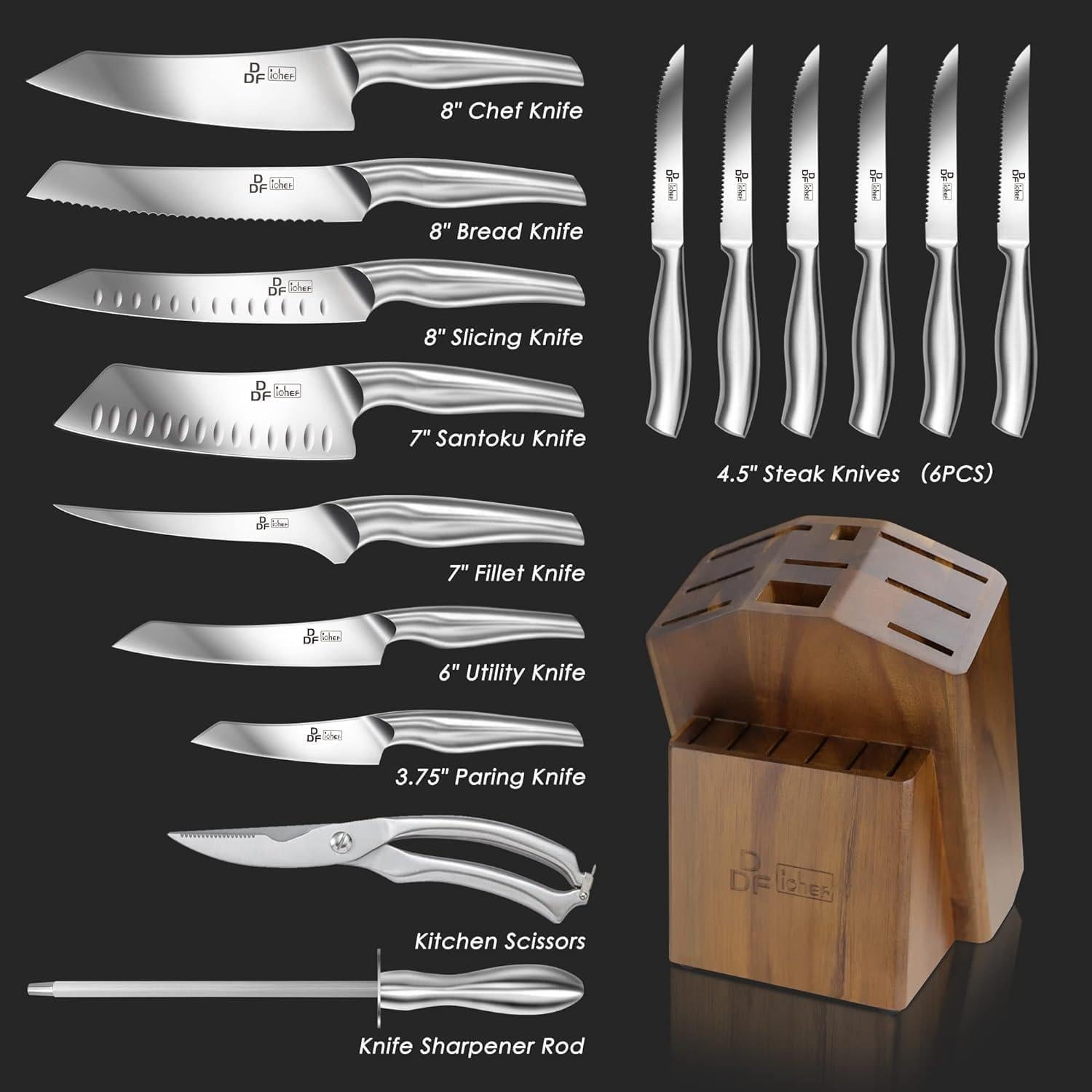 Juego de cuchillos de cocina DDF iohEF 16 piezas acero inoxidable