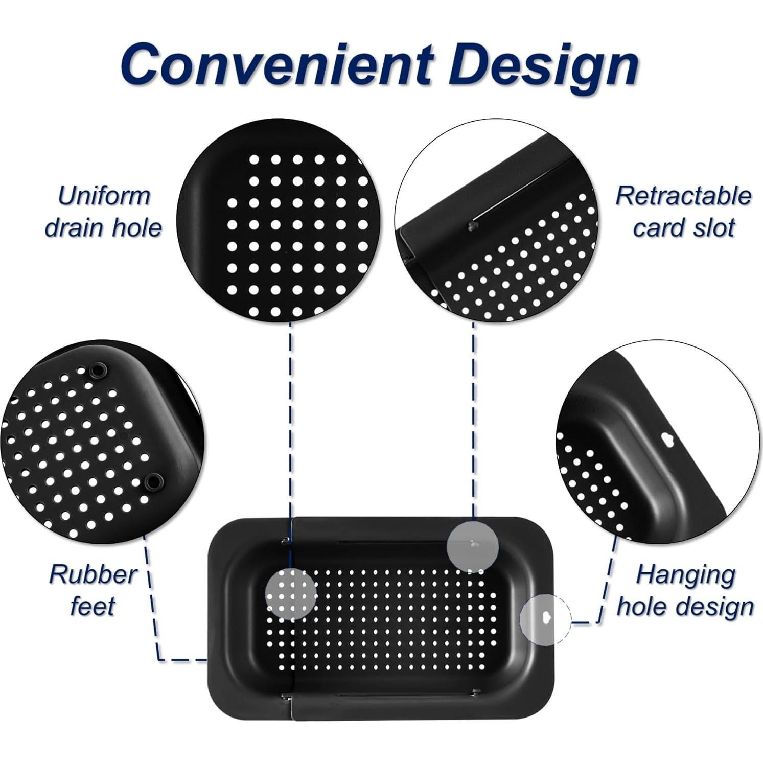 Colador de Fregadero Extensible YUNKWONG Negro 34.5-48 cm