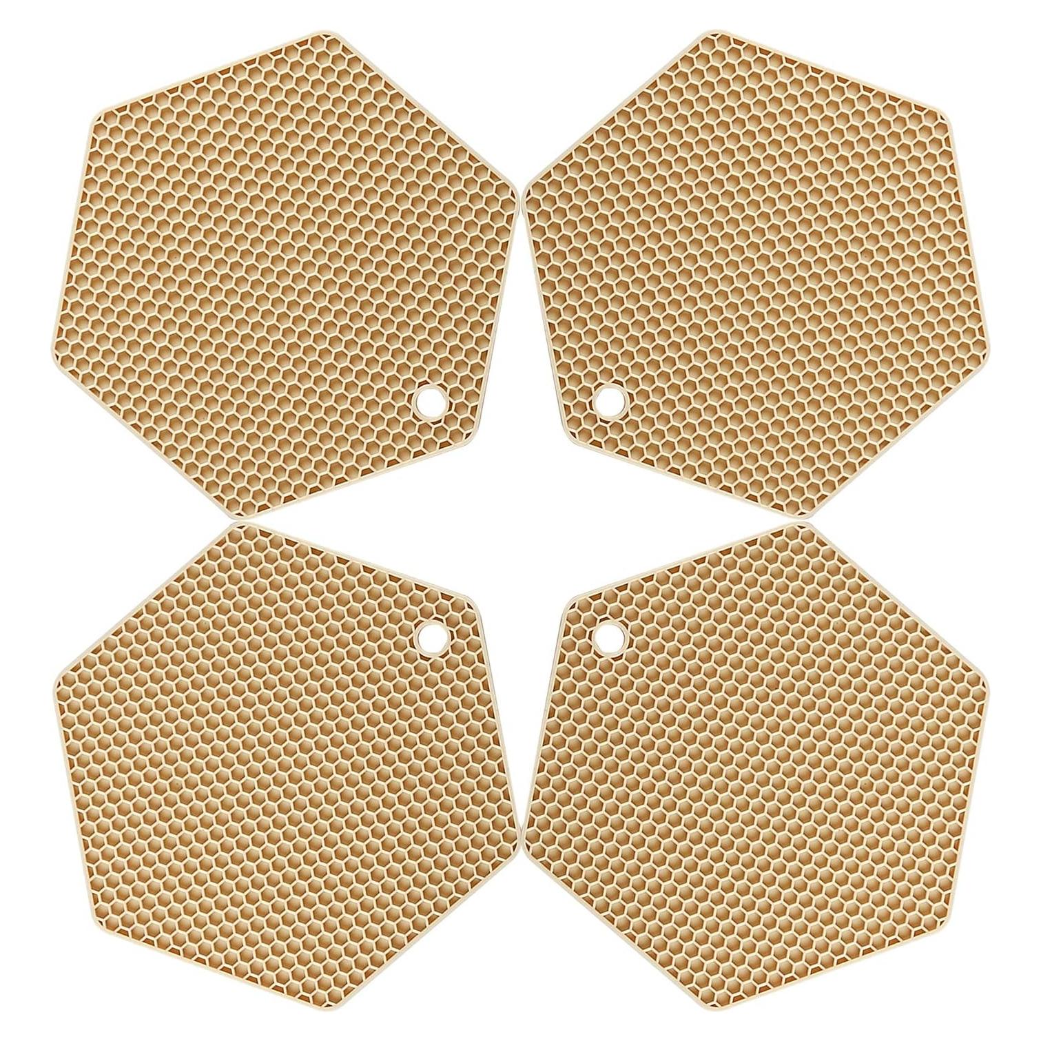 Juego de 4 Tapetes de Silicona Antideslizantes Colinda Beige