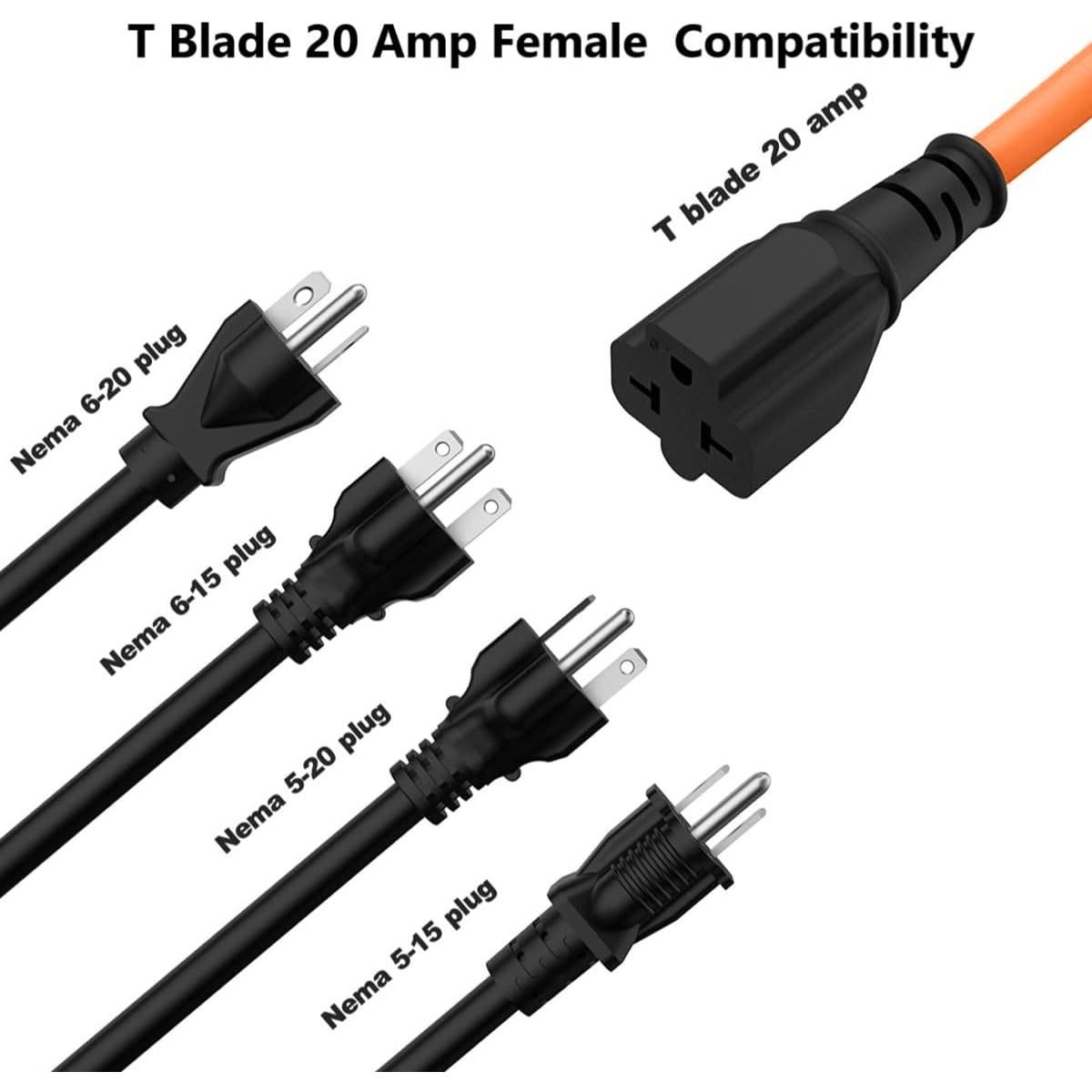 Adaptador de Enchufe 12AWG Nema 5-15P a 5-20R 1 Pie 15A a 20A
